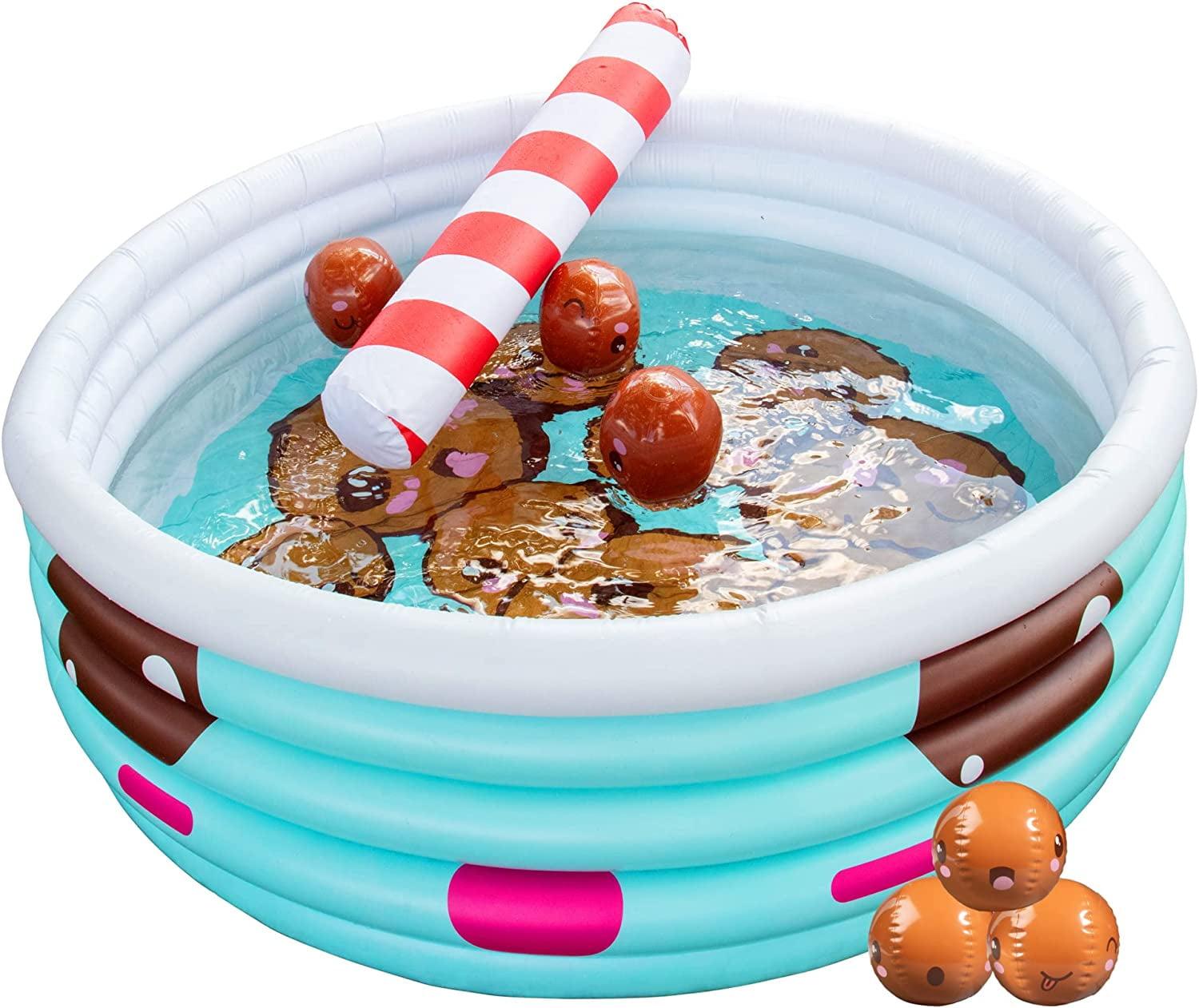 Inflatable 67 x 26 Large Kiddie Pool- Kawaii Inspired Kid's Pool w Mini Boba Beach Balls & Pool Noodle Straw - Family Sized For Summer Fun!