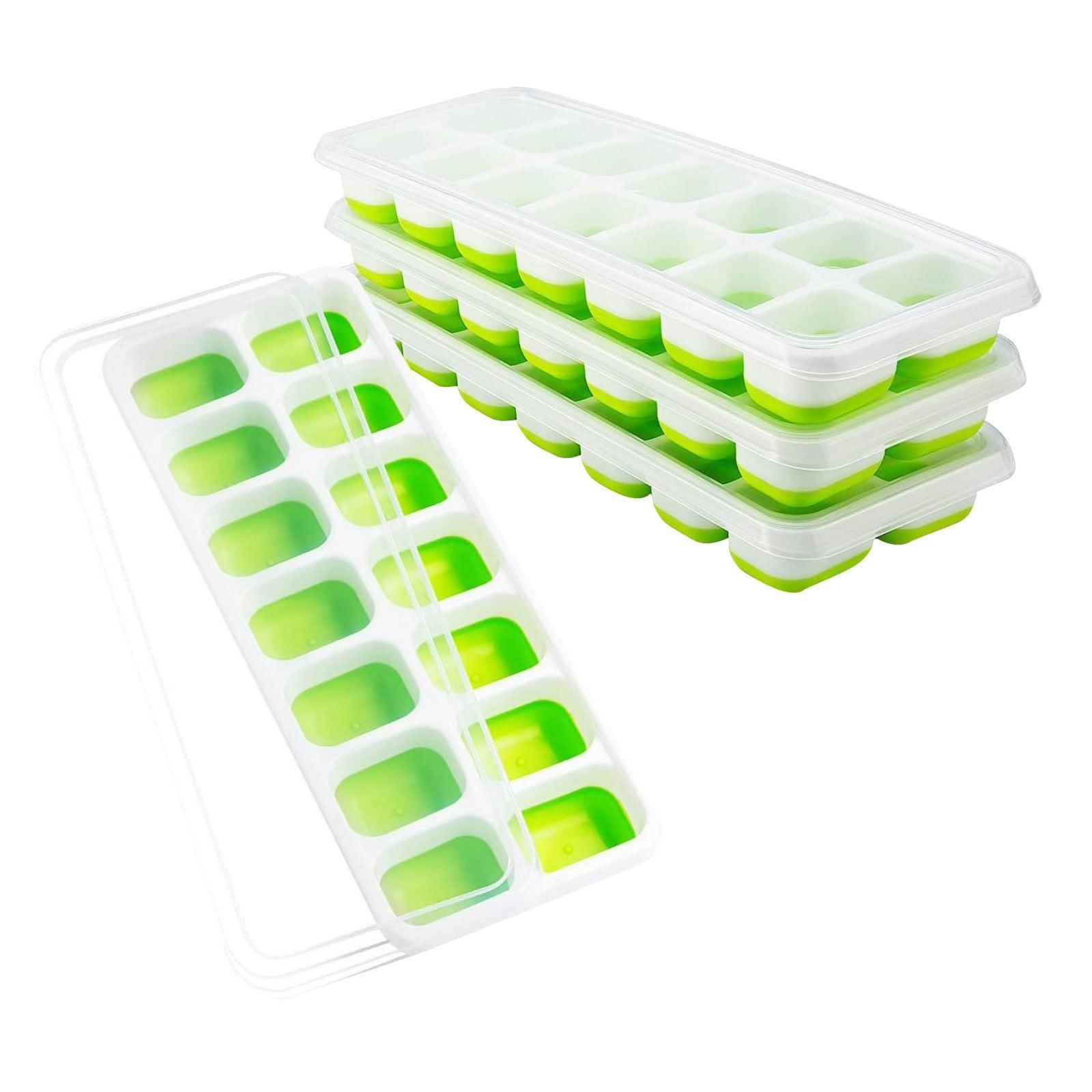 SDJMa Ice Cube Trays 4 Pack, Easy-Release Silicone Bottom 14-Ice Cube Maker with Spill-Resistant Removable Lid, BPA Free, for Cocktail, Freezer, Stackable Ice Trays with Covers