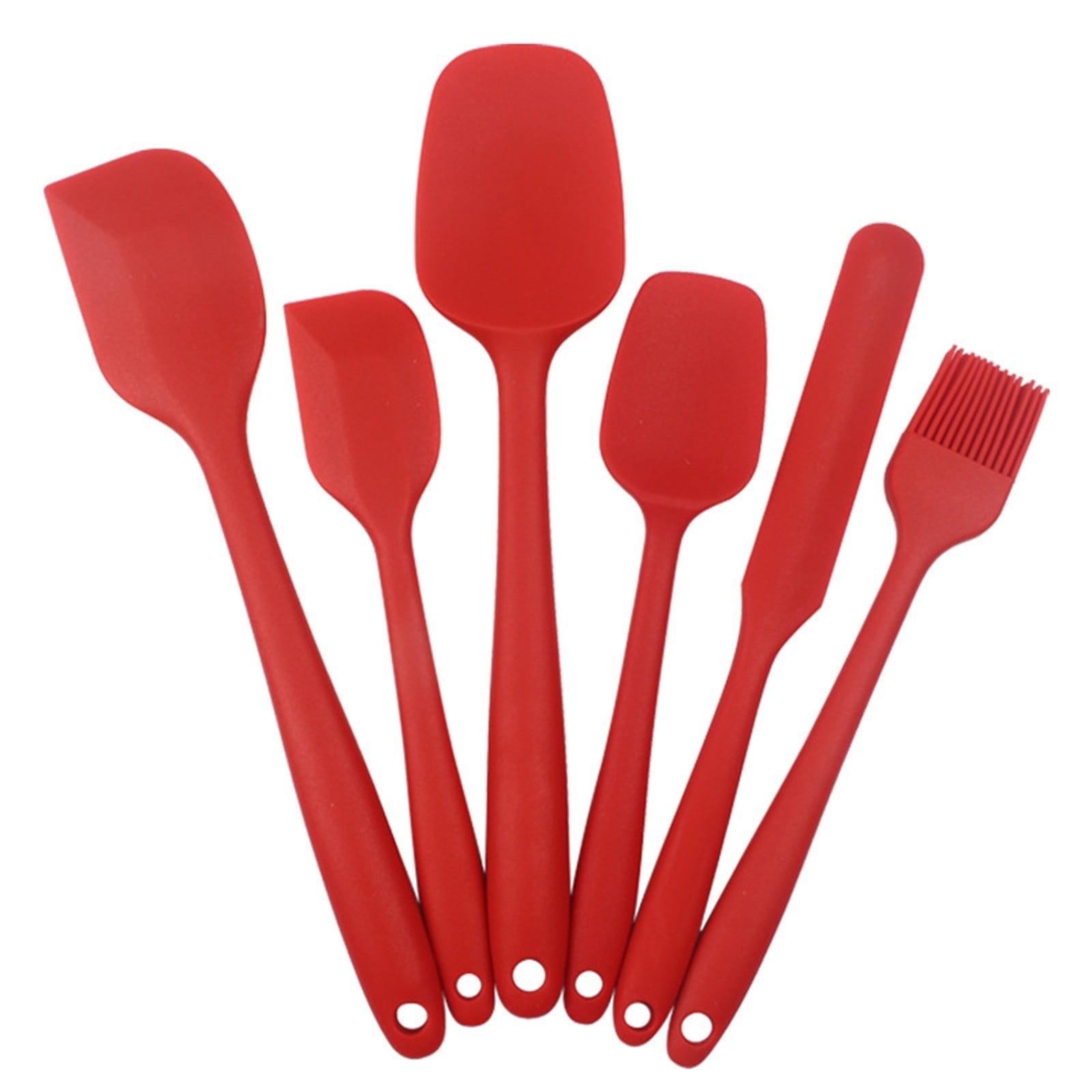 Red 6-Piece Heat-Resistant Silicone Spatula Set with Stainless Steel Core