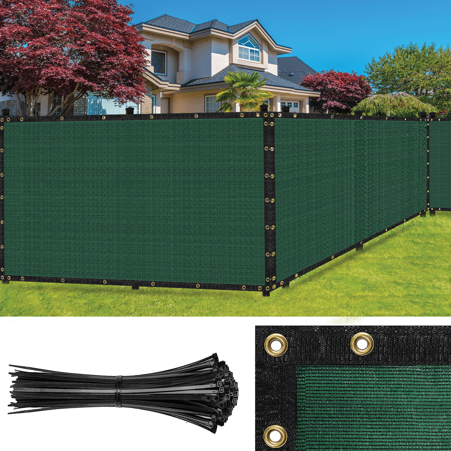 SEALTECH Ultra Heavy Duty 200 GSM Privacy Fence Screen – Non-Recycled Polyethylene Mesh Shade Net with Bindings & Rustproof Grommets - 90% + Blockage Includes Cable Zip Ties. (Green 6'X50')
