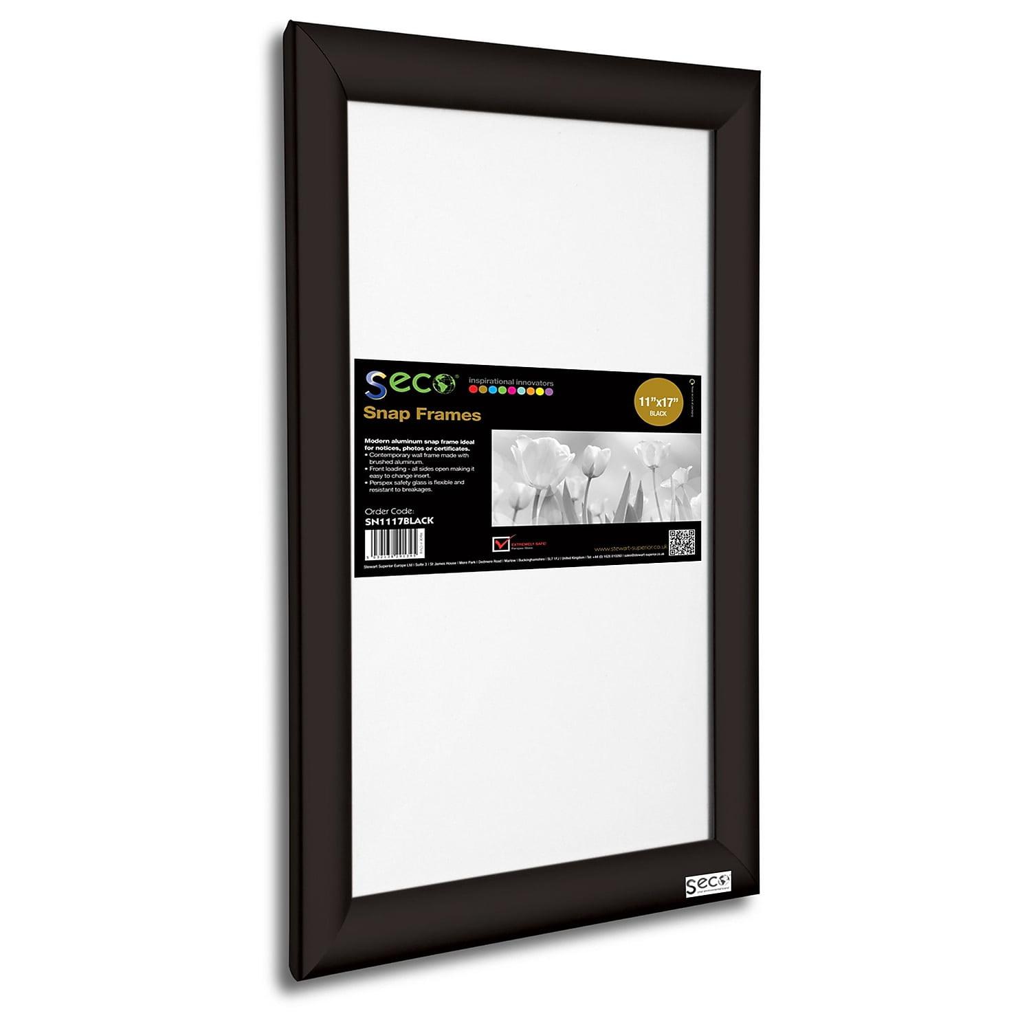SECO Front Load Easy Open Snap Poster/Picture Frame 11 x 17 Inches, Black Aluminum Frame (SN1117Black)