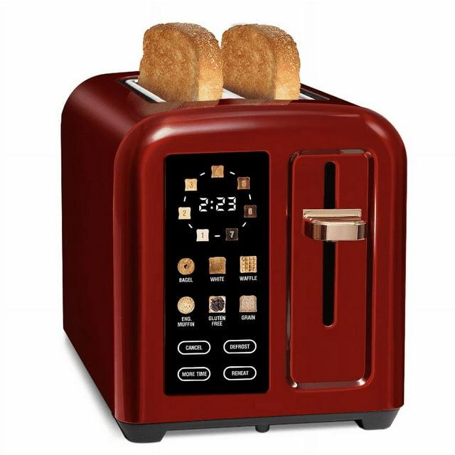 SEEDEEM Toaster 2 Slice with Touch Screen, Faster Heating Speed, 7 Shade Setting, 6 Bread Type, 1.5”Wide Slots Toaster, Removable Crumb Tray, 1350W, Dark Cherry