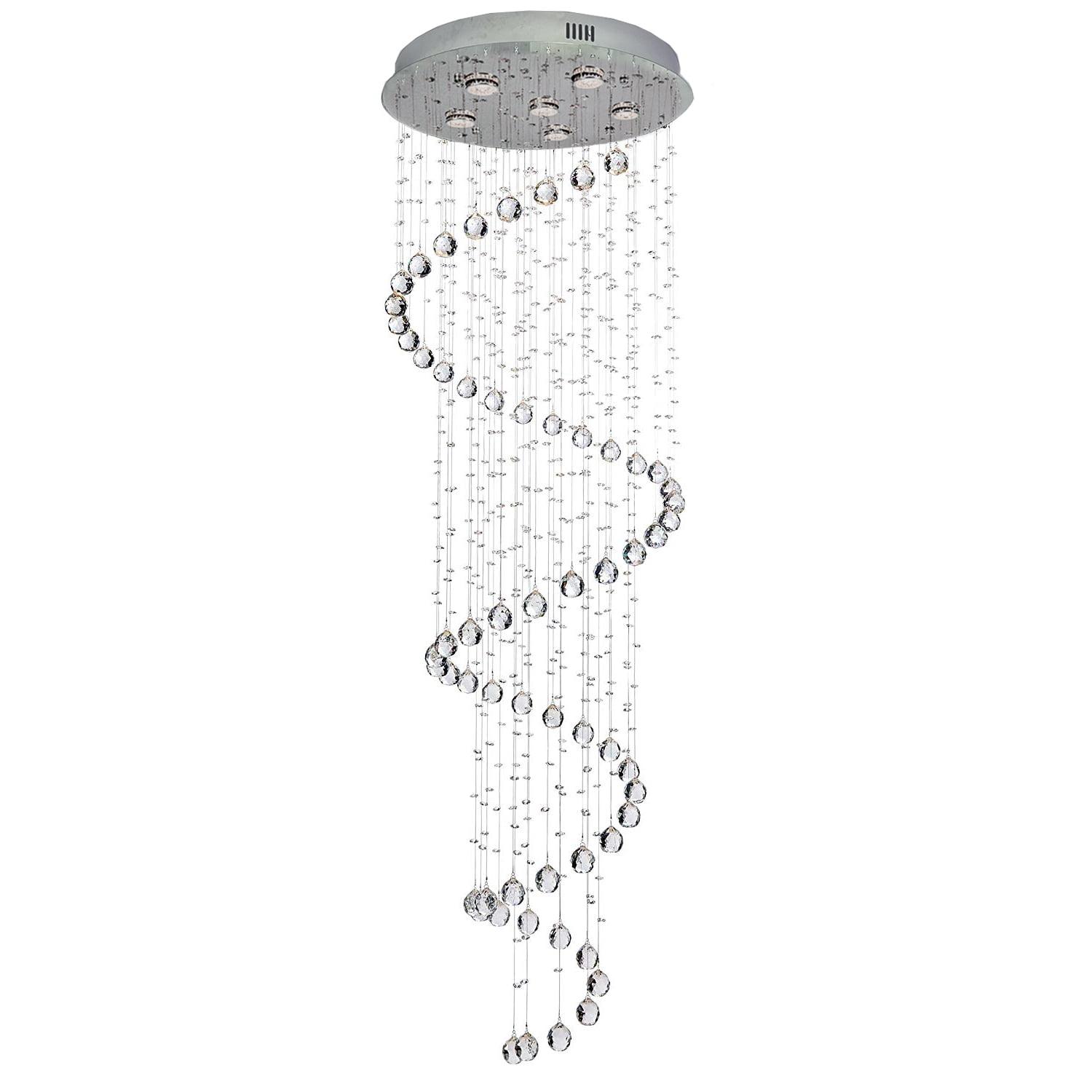 87-Inch Chrome Spiral Crystal Chandelier for High Ceilings