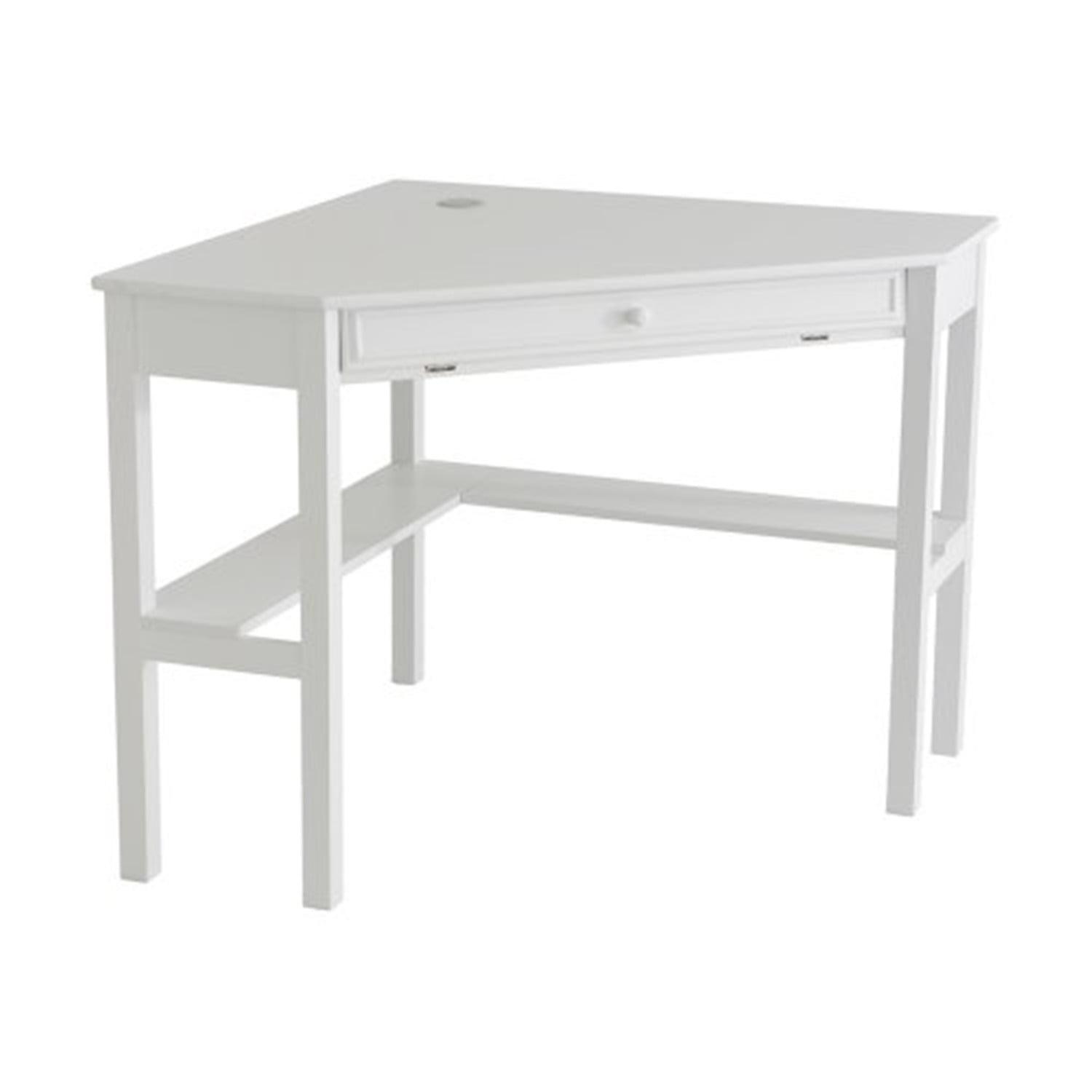 Modern White Wooden Corner Desk with Keyboard Tray and Drawer