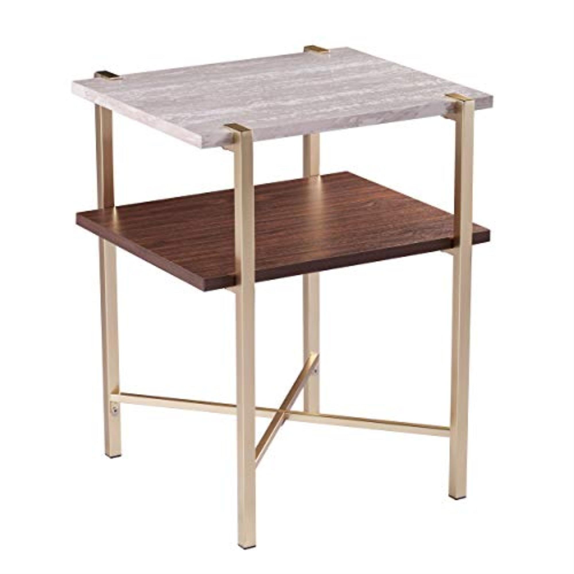 Ardmillan Modern Faux Marble and Metal Square End Table with Storage