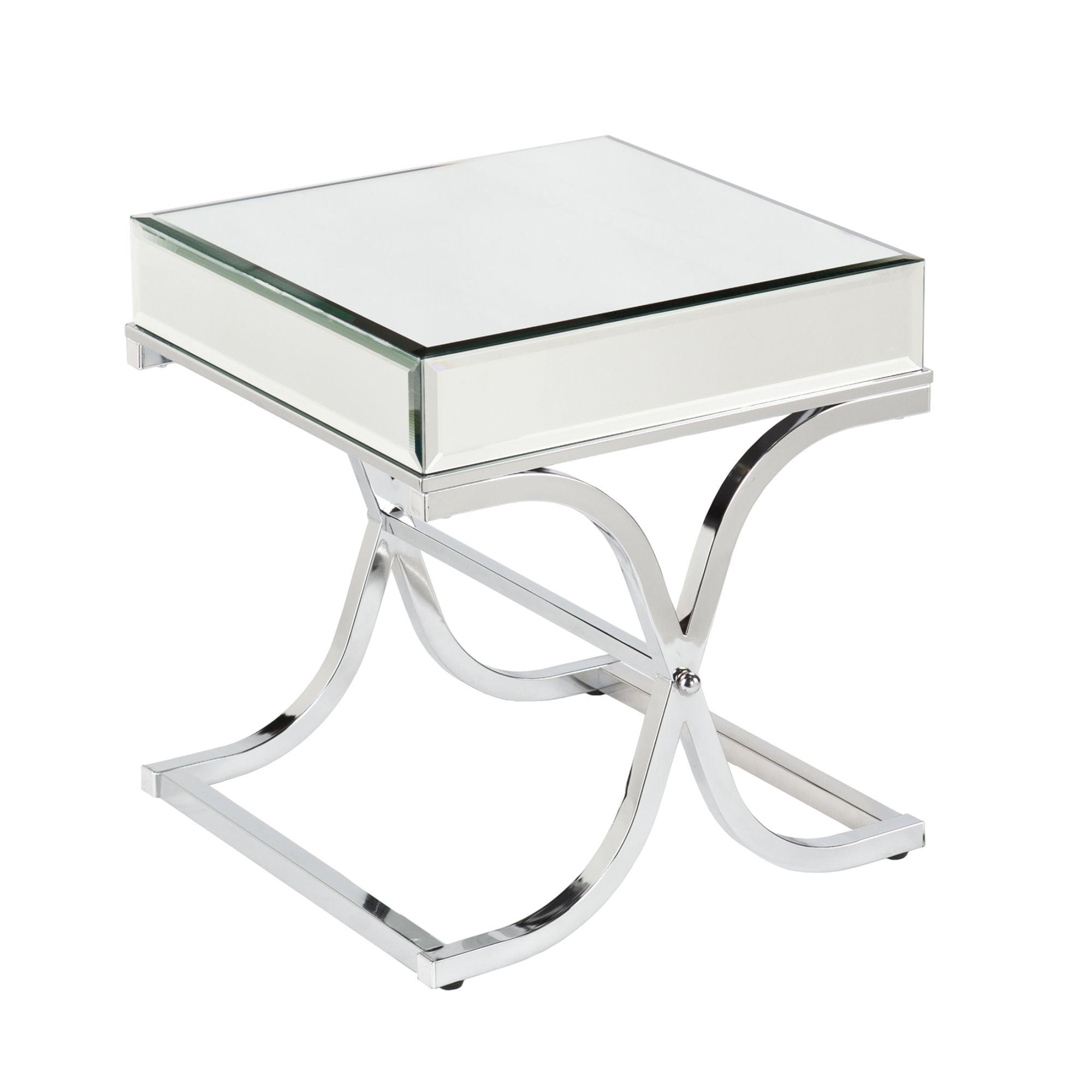 Ava Chrome Mirrored End Table with Metal Frame