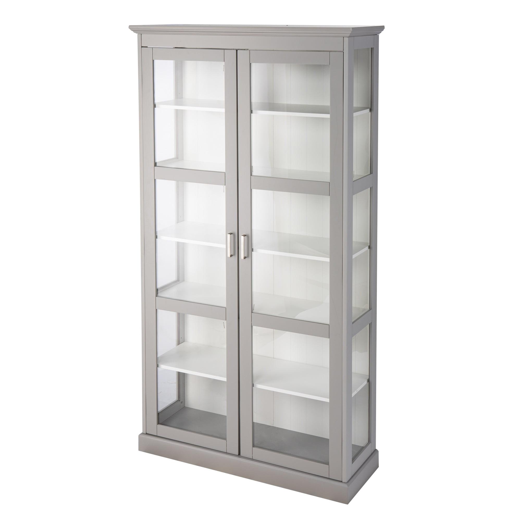 Gray Engineered Wood and Glass Lighted Tall Curio Cabinet