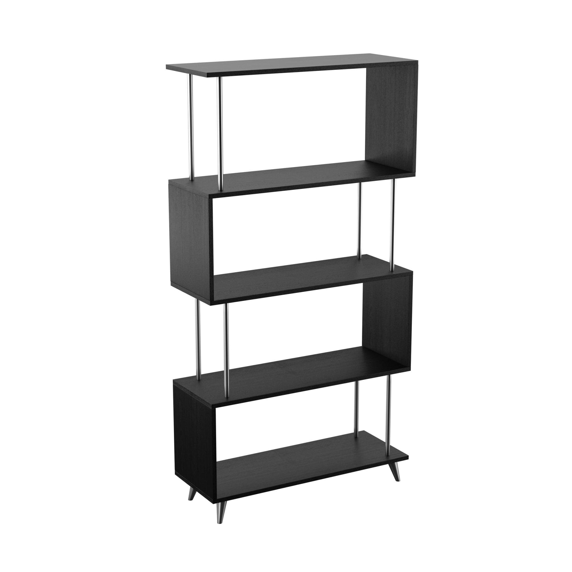 Black Engineered Wood Asymmetrical 5-Shelf Bookcase