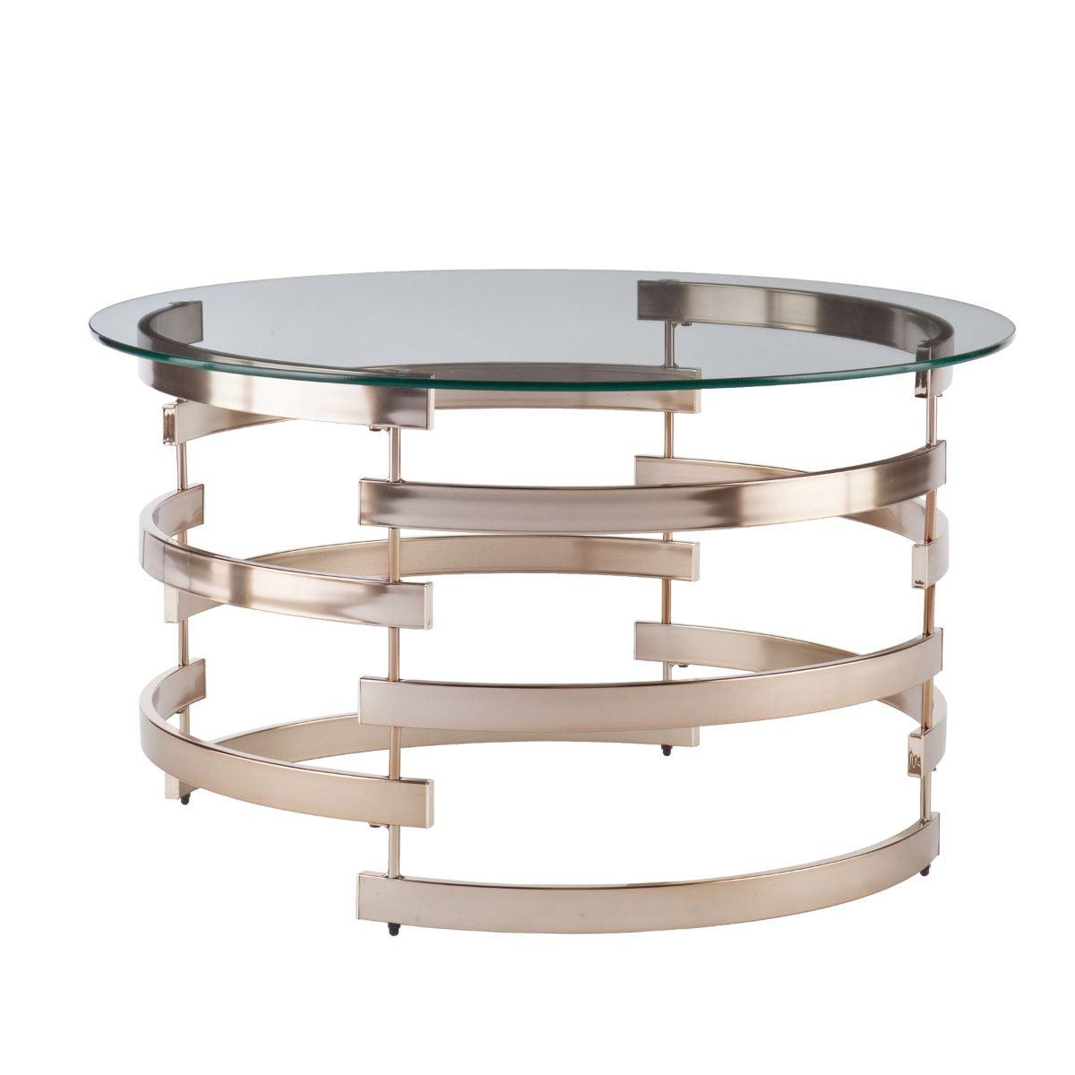 Champagne Elegance Round Metal & Glass Coffee Table