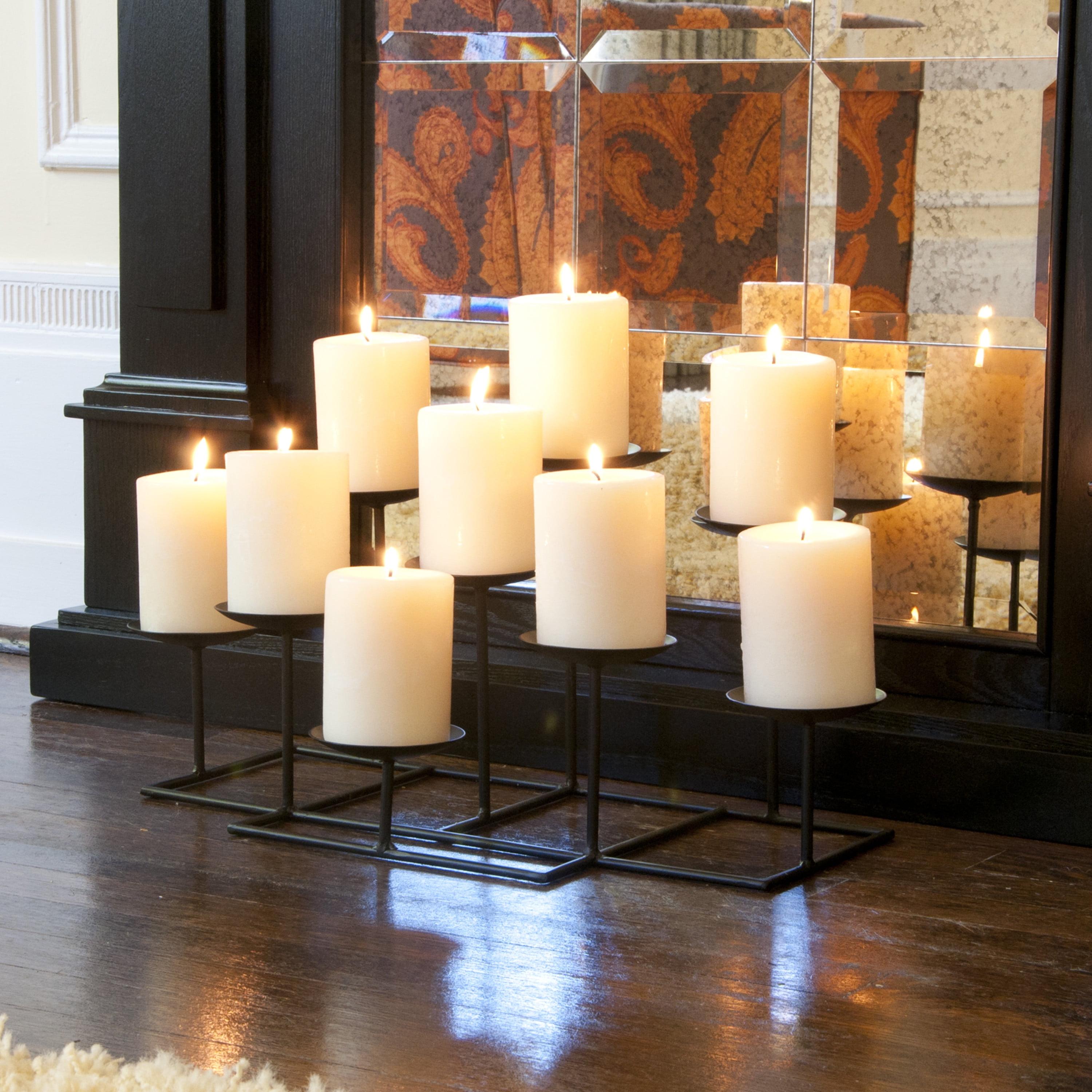 Elegant Matte Black 9-Platform Metal Candelabra