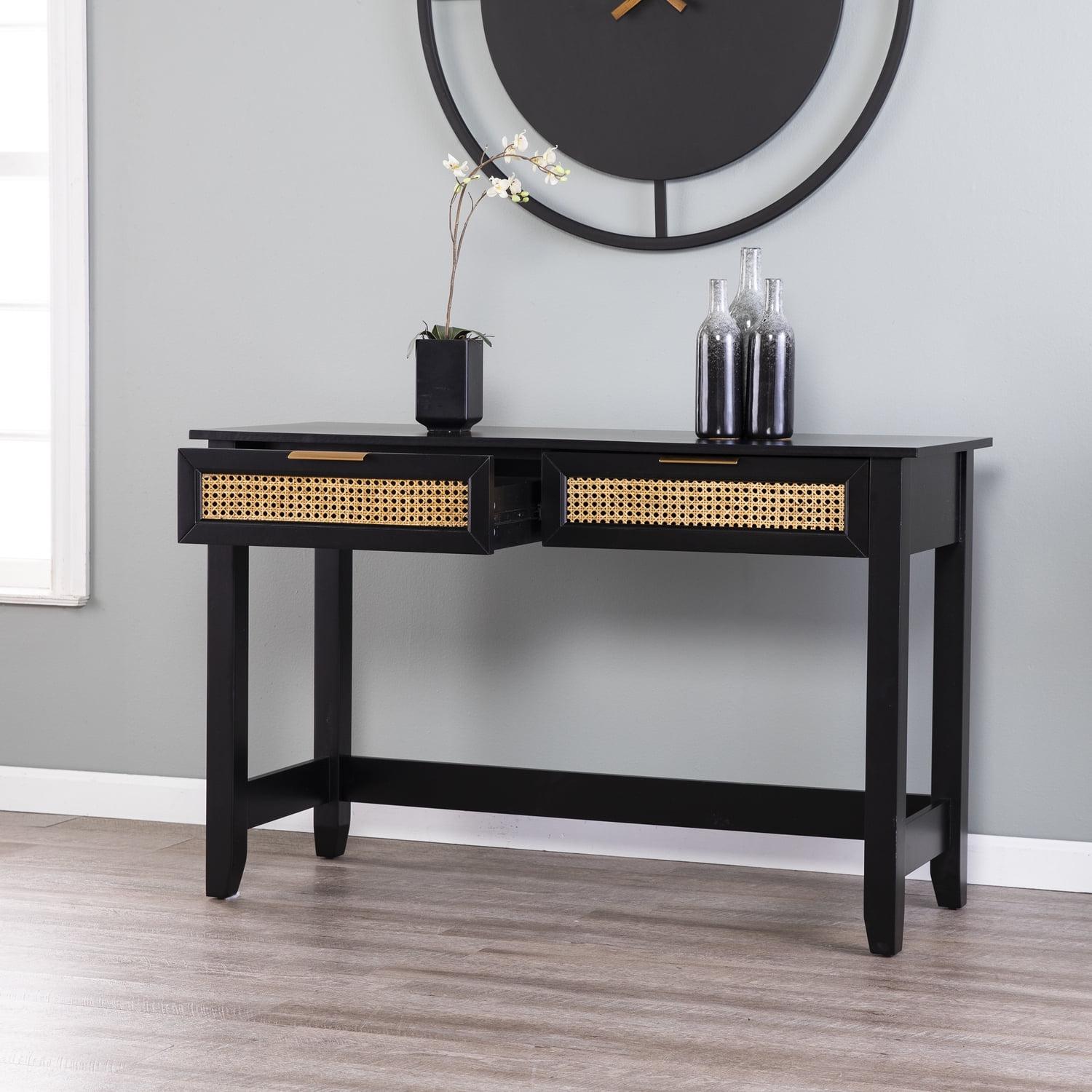 Chekshire Storage Console Black/Natural - Holly & Martin: Transitional Style, Metal Frame, Wood Top, Entryway Furniture with Drawer