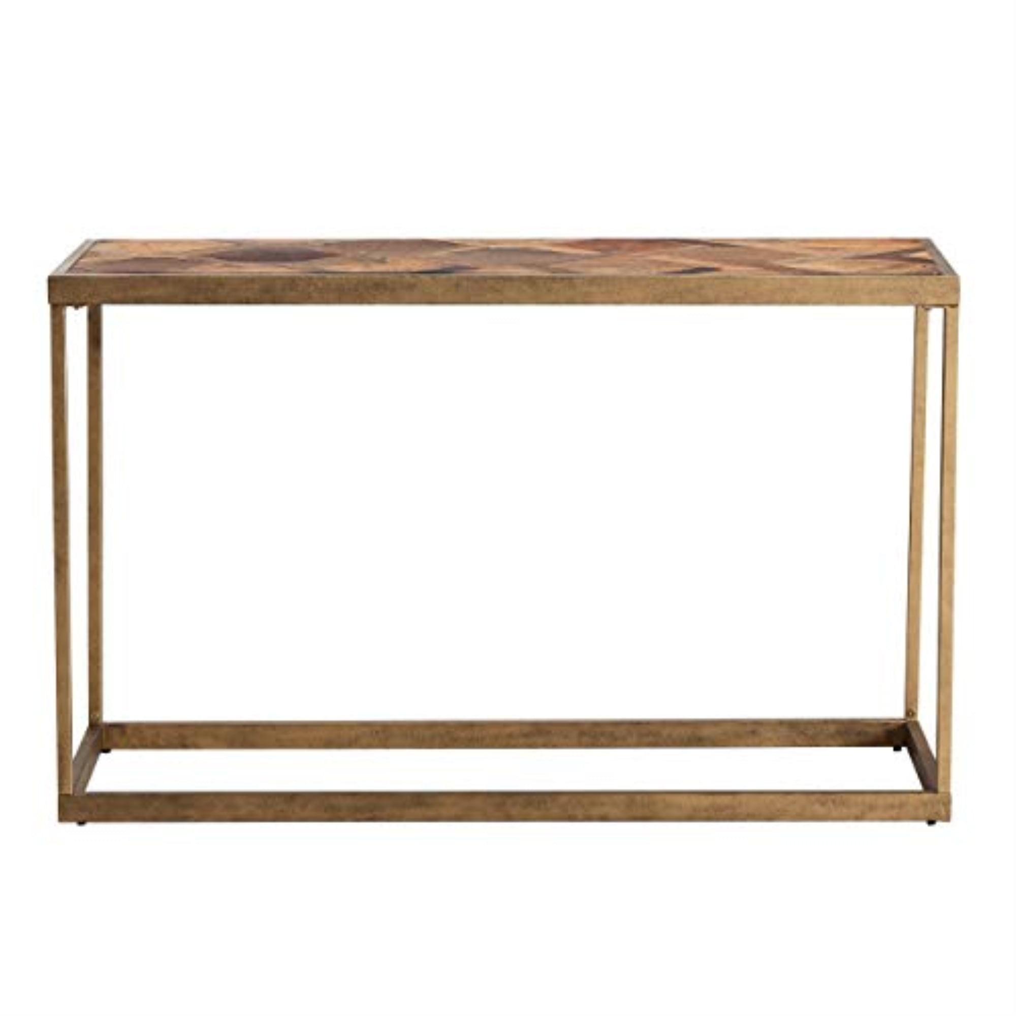 Reclaimed Wood and Brass Console Table with Metal Base