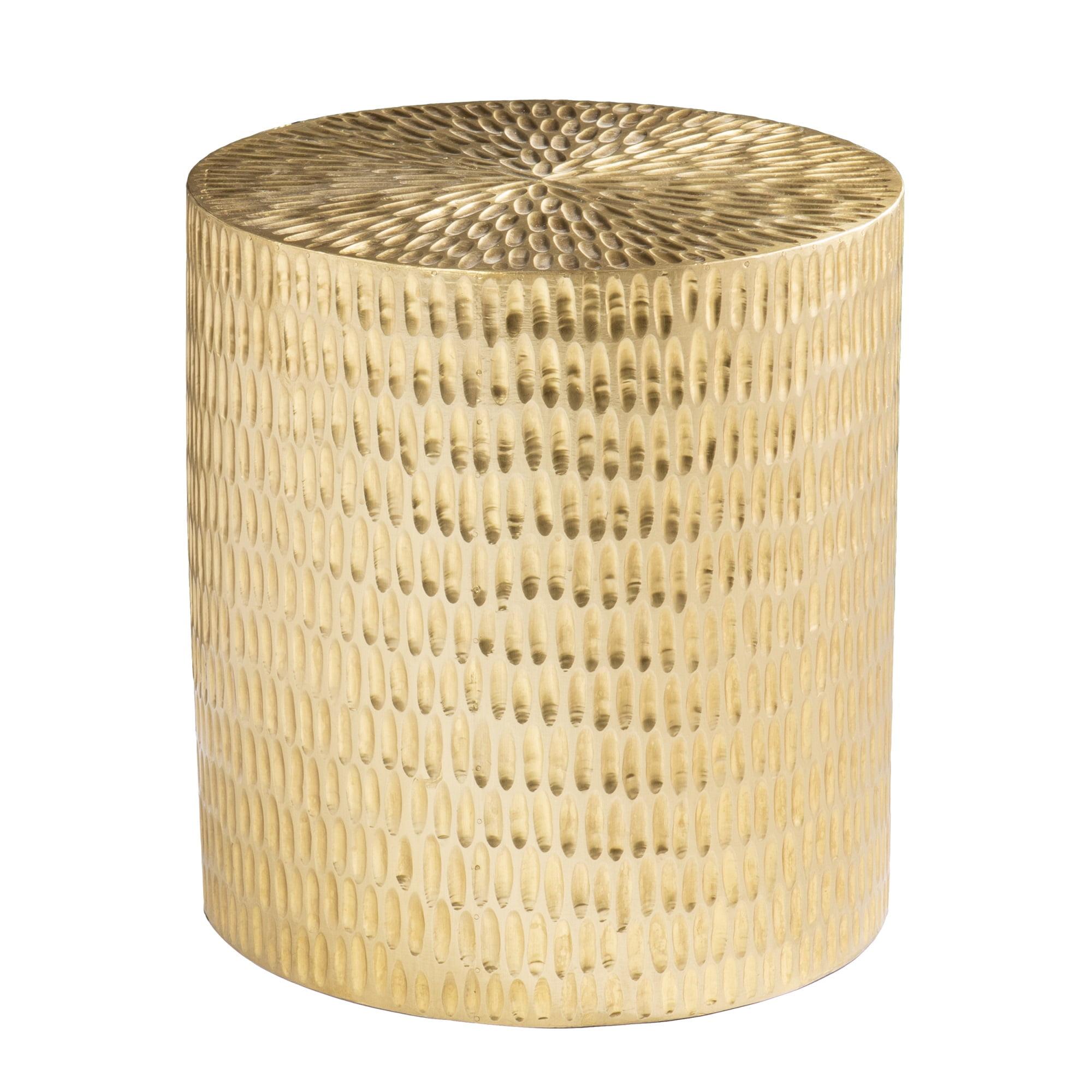 Gold Handcrafted Round Wood and Brass Accent Table