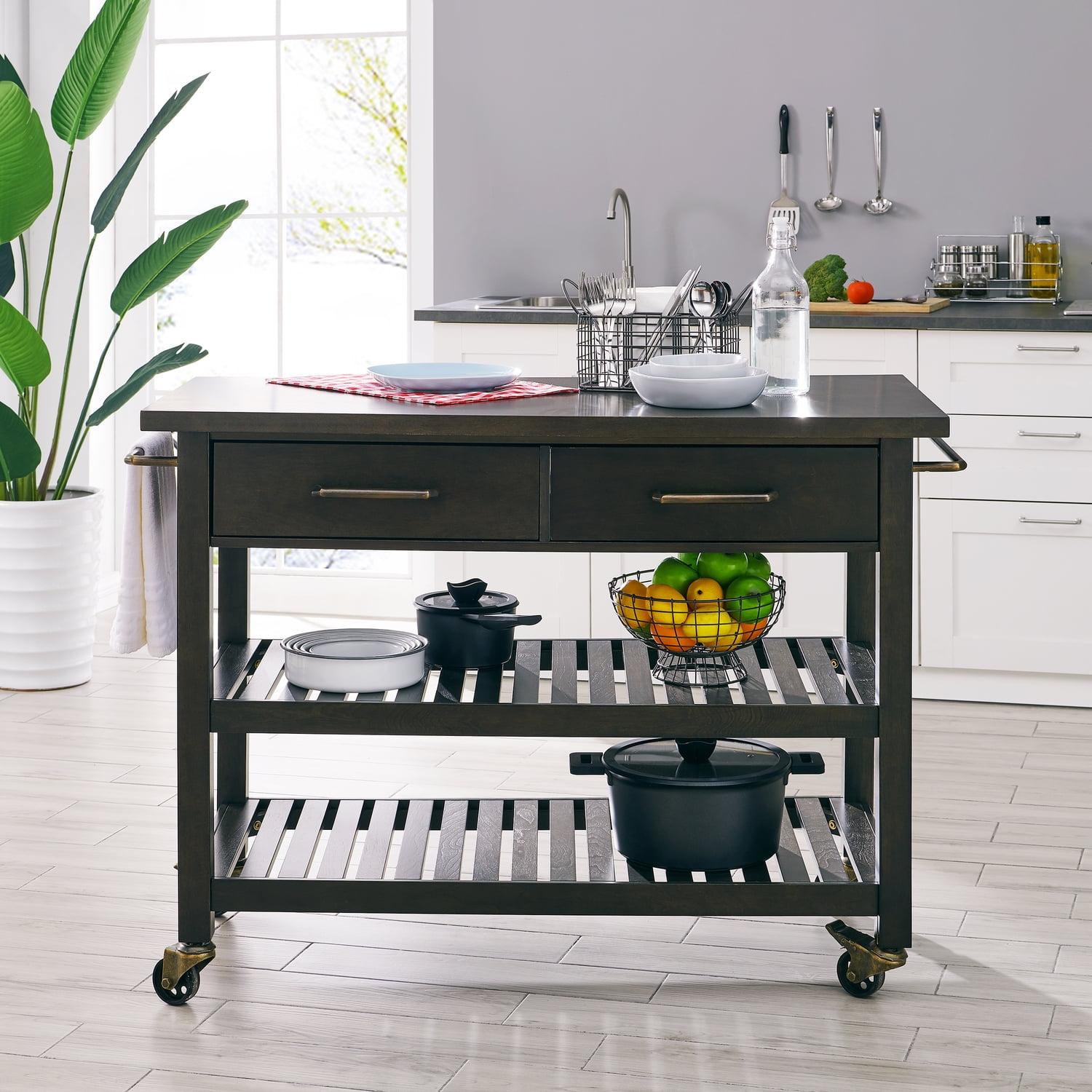 Havelock Rolling Kitchen Island Dark Tobacco - Holly & Martin: Wood Veneer, Rubberwood Frame, 2 Shelves