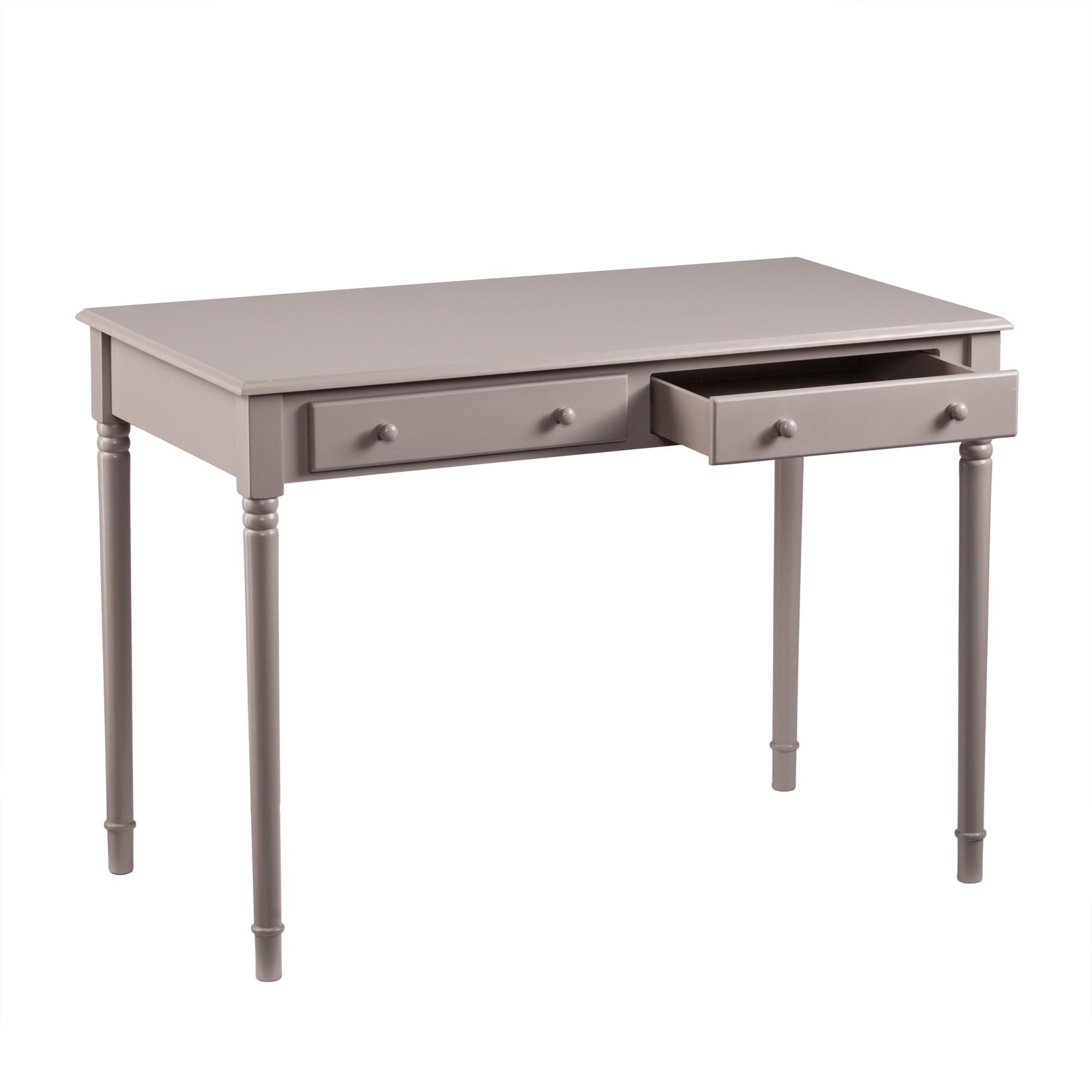 Gray Solid Wood 2-Drawer Writing Desk with Spindle Legs