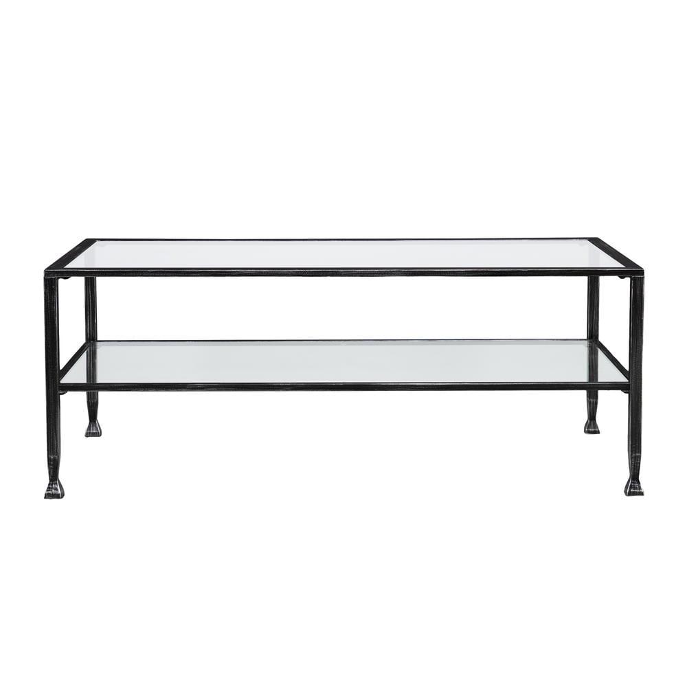 SEI Furniture Jaymes Glass Top Metal Coffee Table in Black