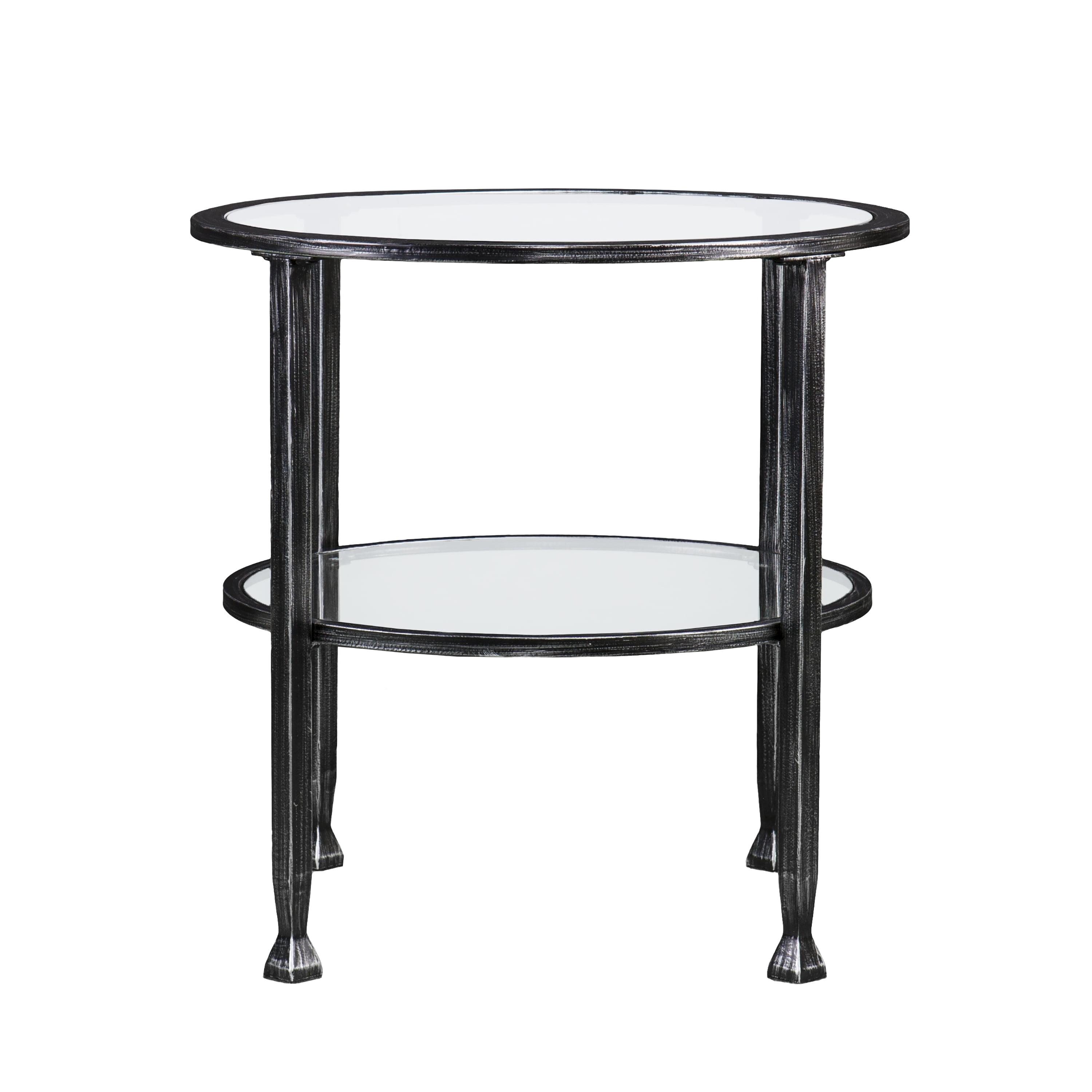 Jaymes Round Black Metal and Glass End Table