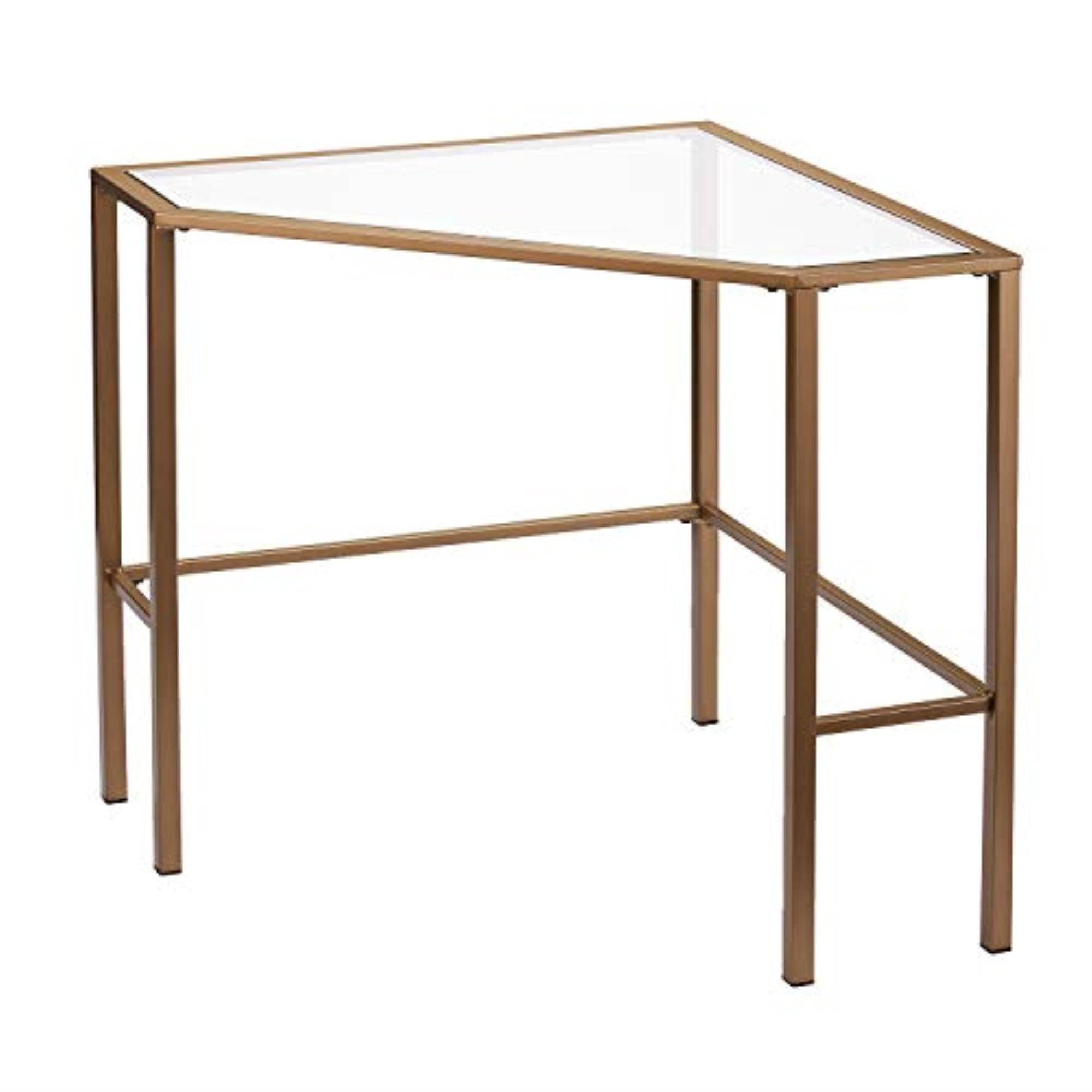 Soft Gold Glass Top Corner Writing Desk