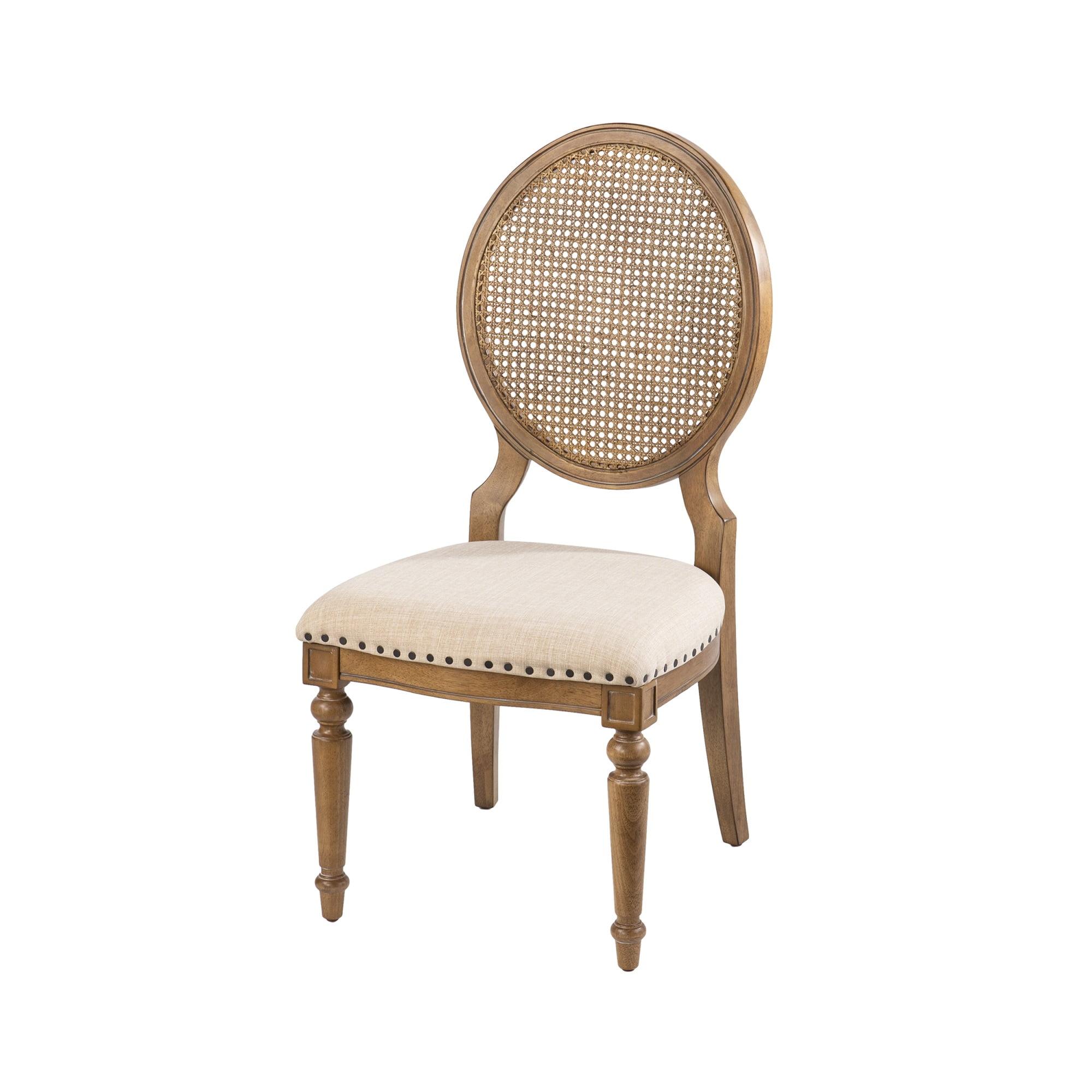 Classic Beige Linen & Rattan Upholstered Side Chair Set