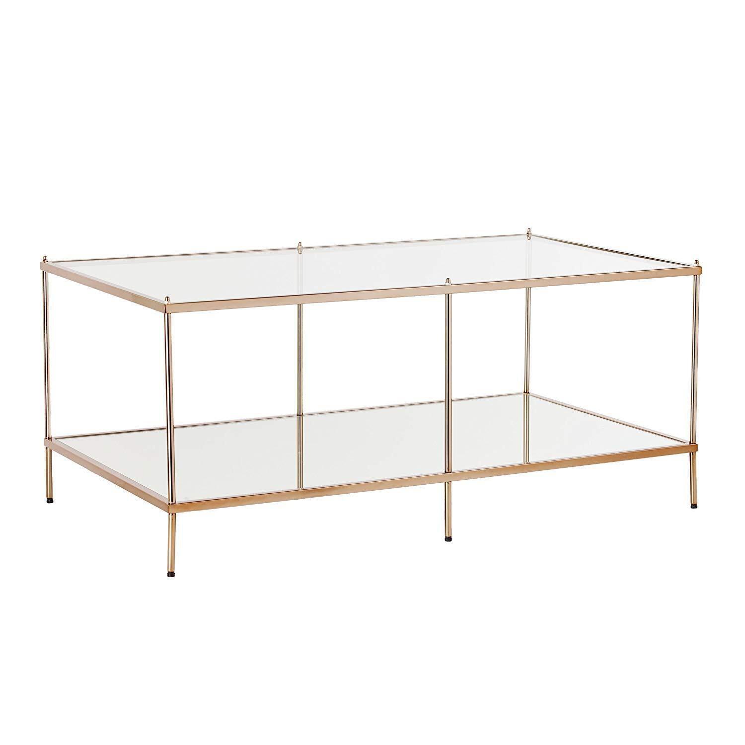 Elegant Knox Gold Mirrored 2-Tier Glass Coffee Table, 42.25"W