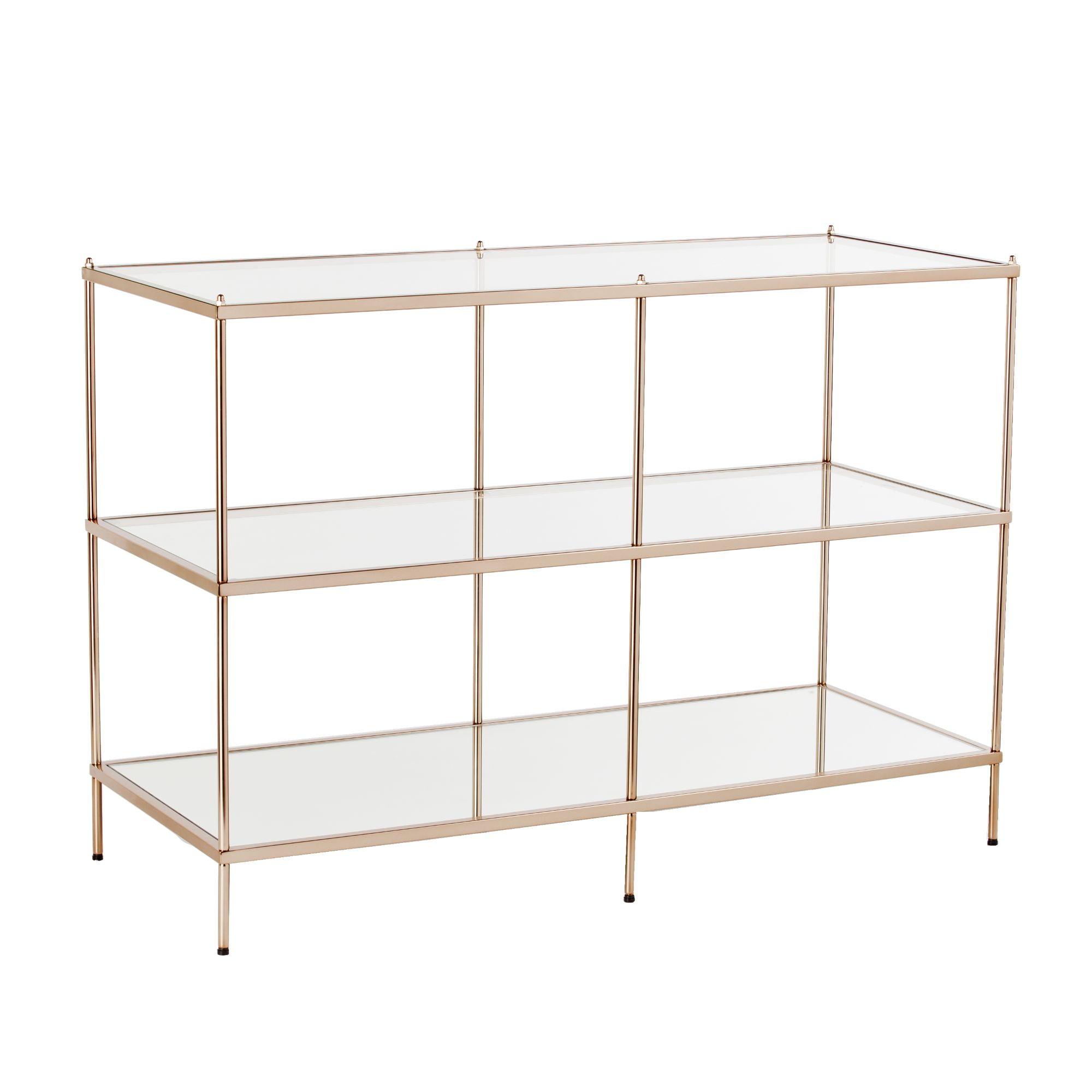 Knox Glam Gold Mirrored 3-Tier Console Table with Glass Top