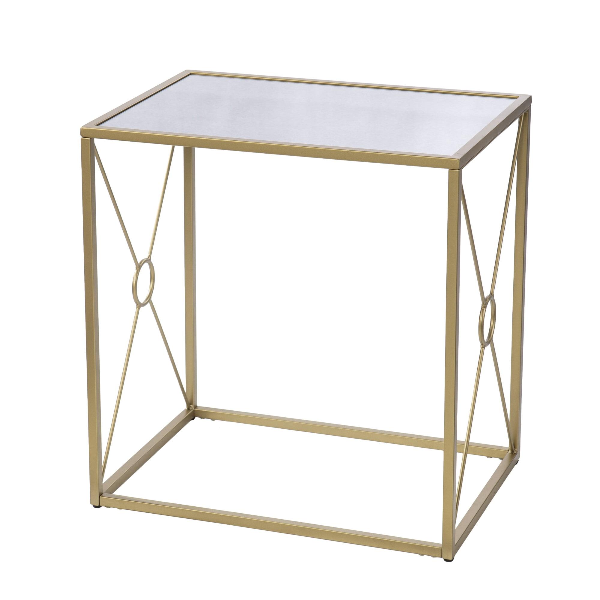 Gold Rectangular Metal End Table with Mirrored Top