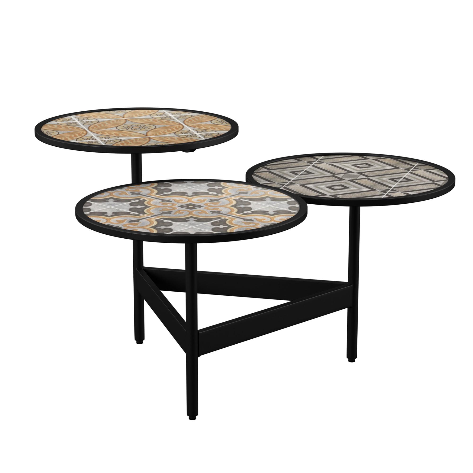 Modern Tri-Level Outdoor Cocktail Table with Multi-Color Tile