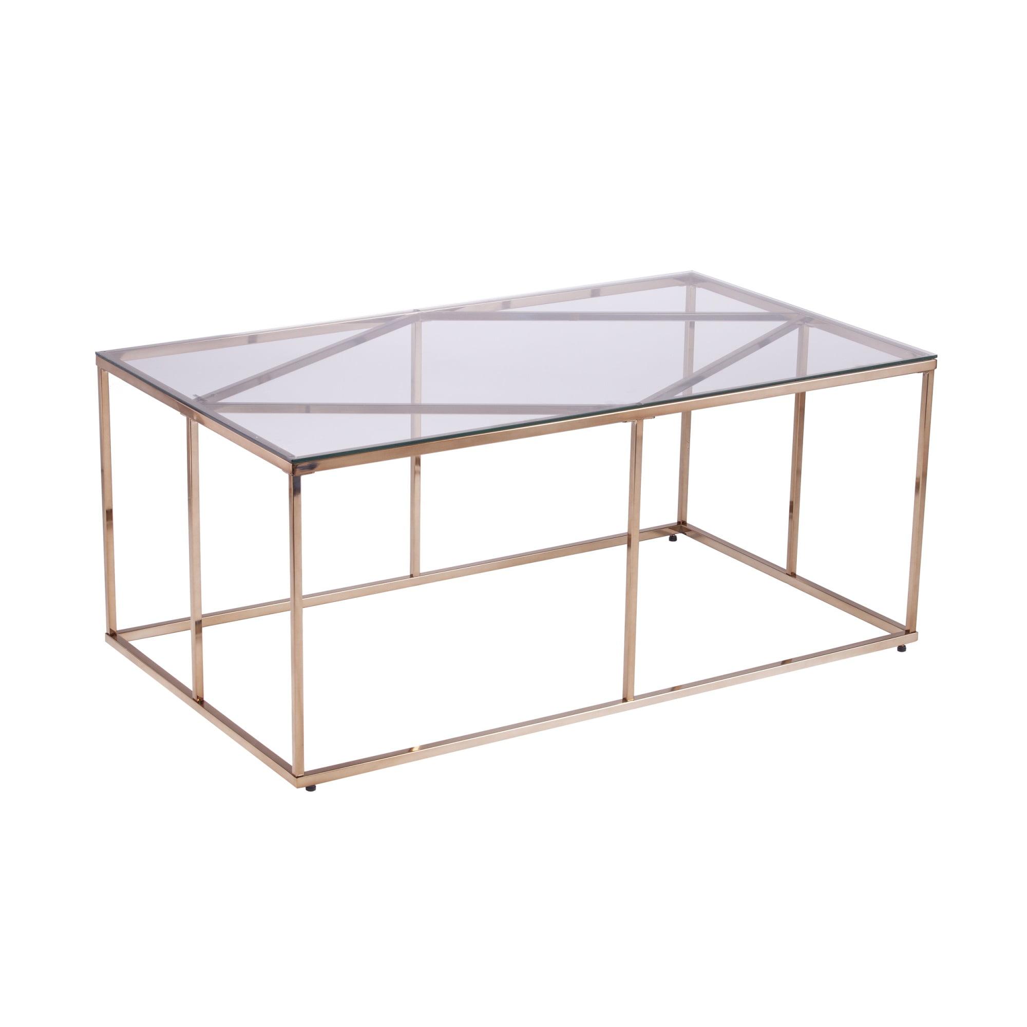 Champagne Geometric Tempered Glass-Top Cocktail Table