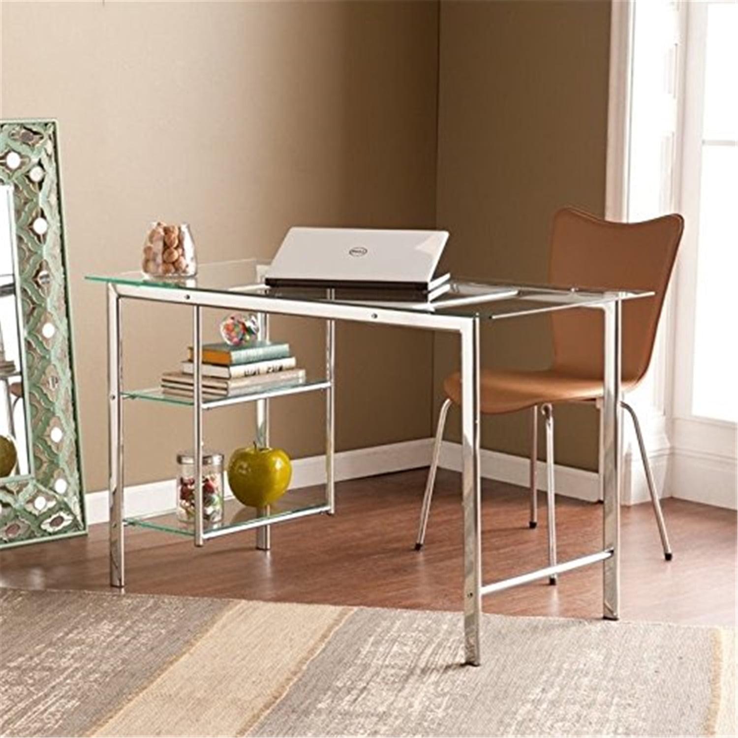 Iconic Chrome & Glass 47'' Desk with Suspended Shelving