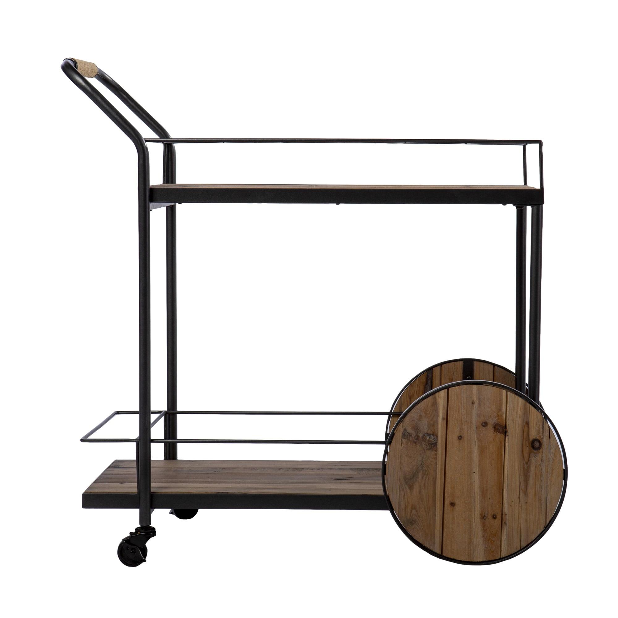 Pemton 32" Natural Reclaimed Wood Industrial Bar Cart