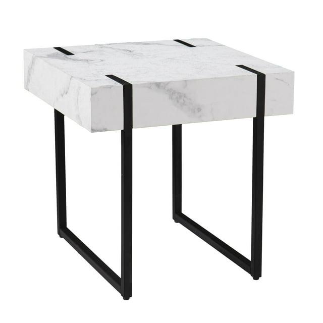 SEI Furniture Rangley End Table in Black with White Faux Marble