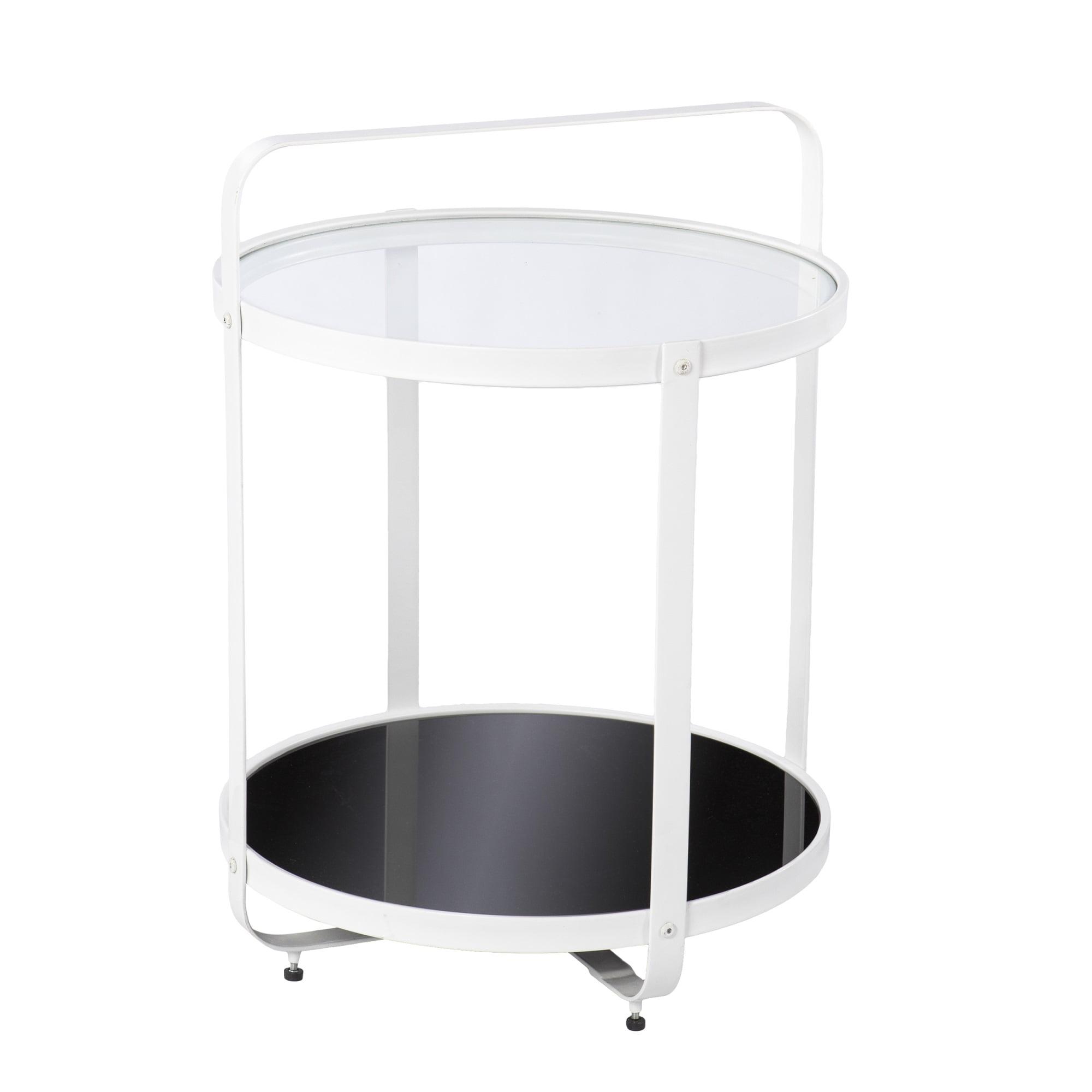 27'' White and Black Glass Metal Round End Table