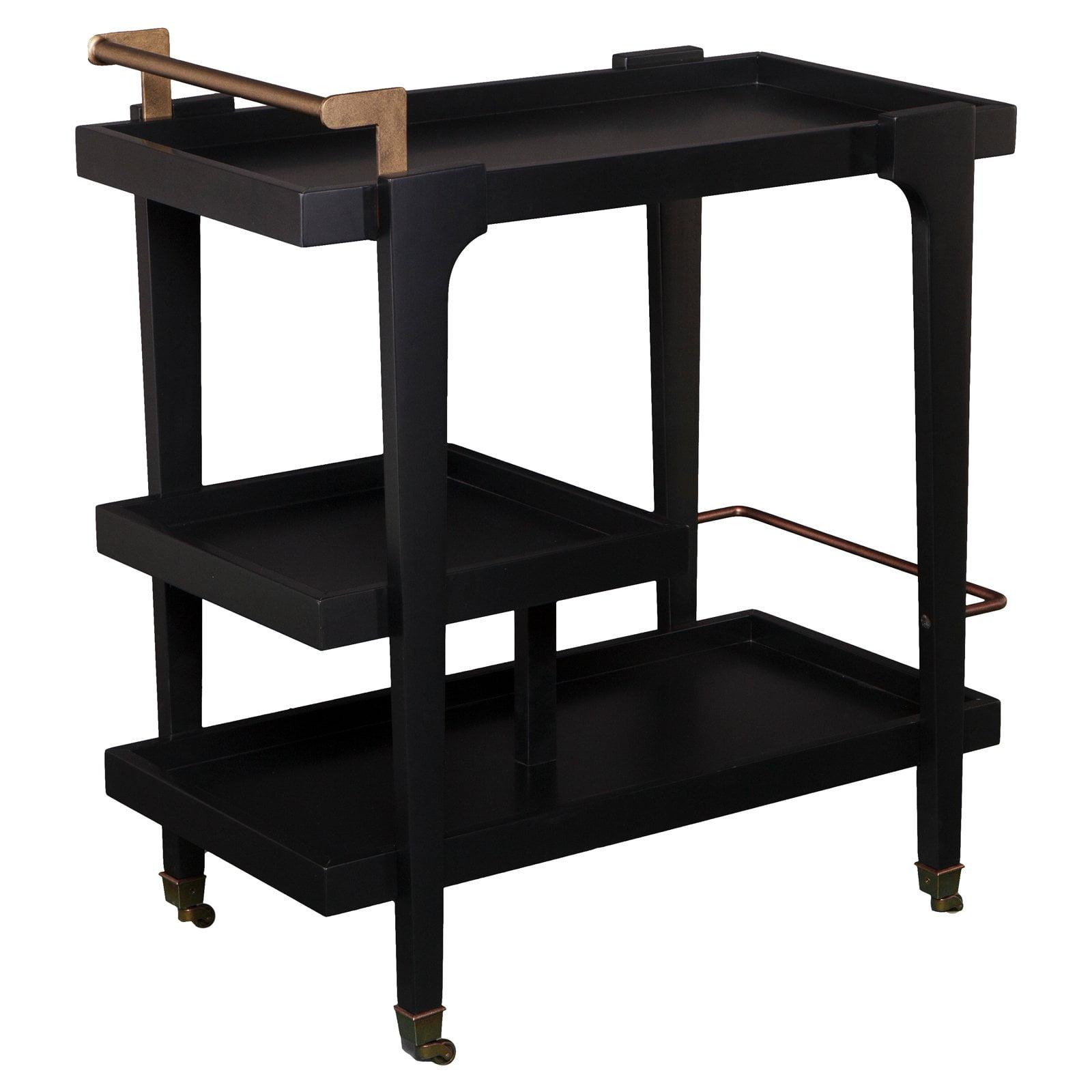 Black Solid Wood Midcentury Modern Bar Cart with Storage