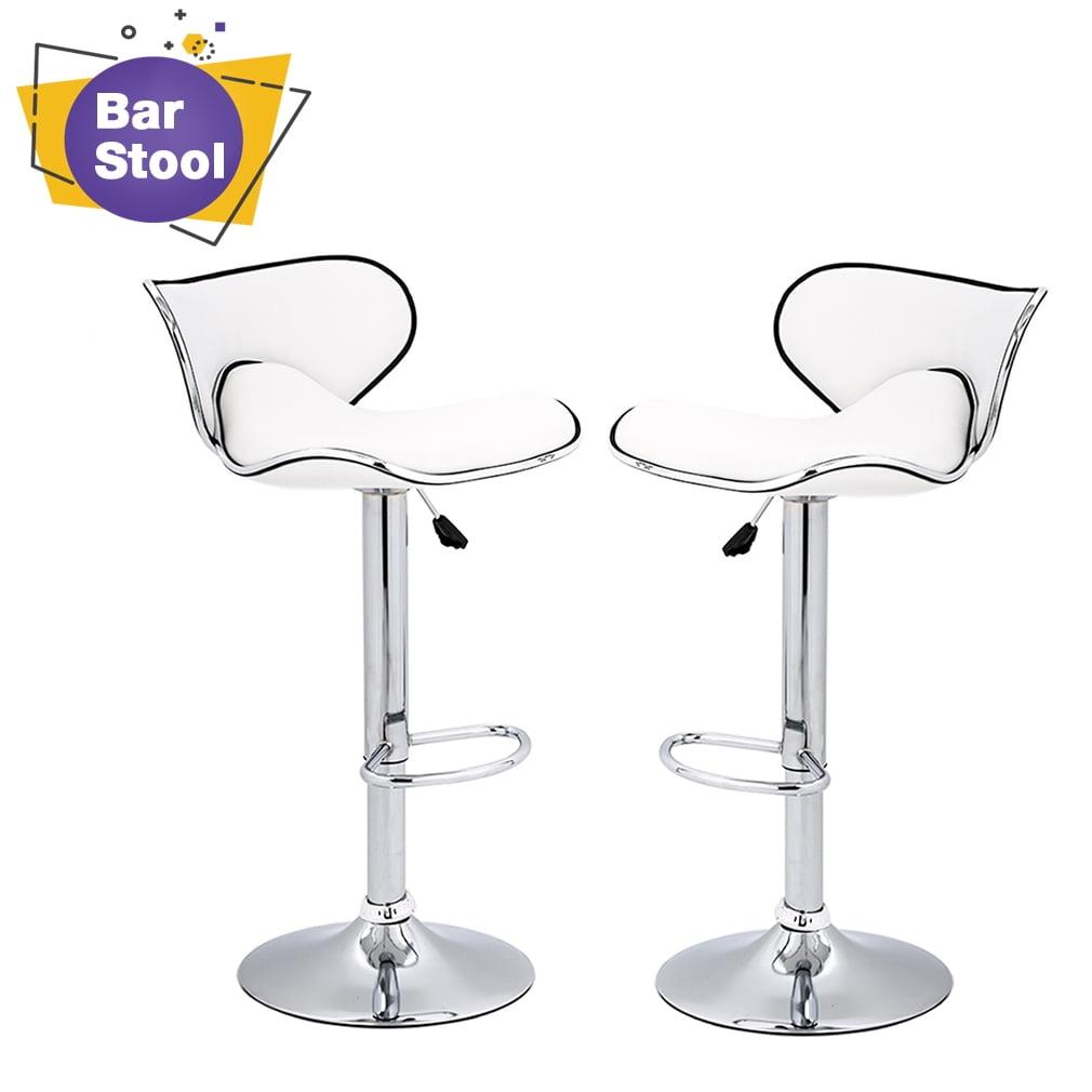 White Faux Leather Adjustable Swivel Bar Stools with Chrome Base