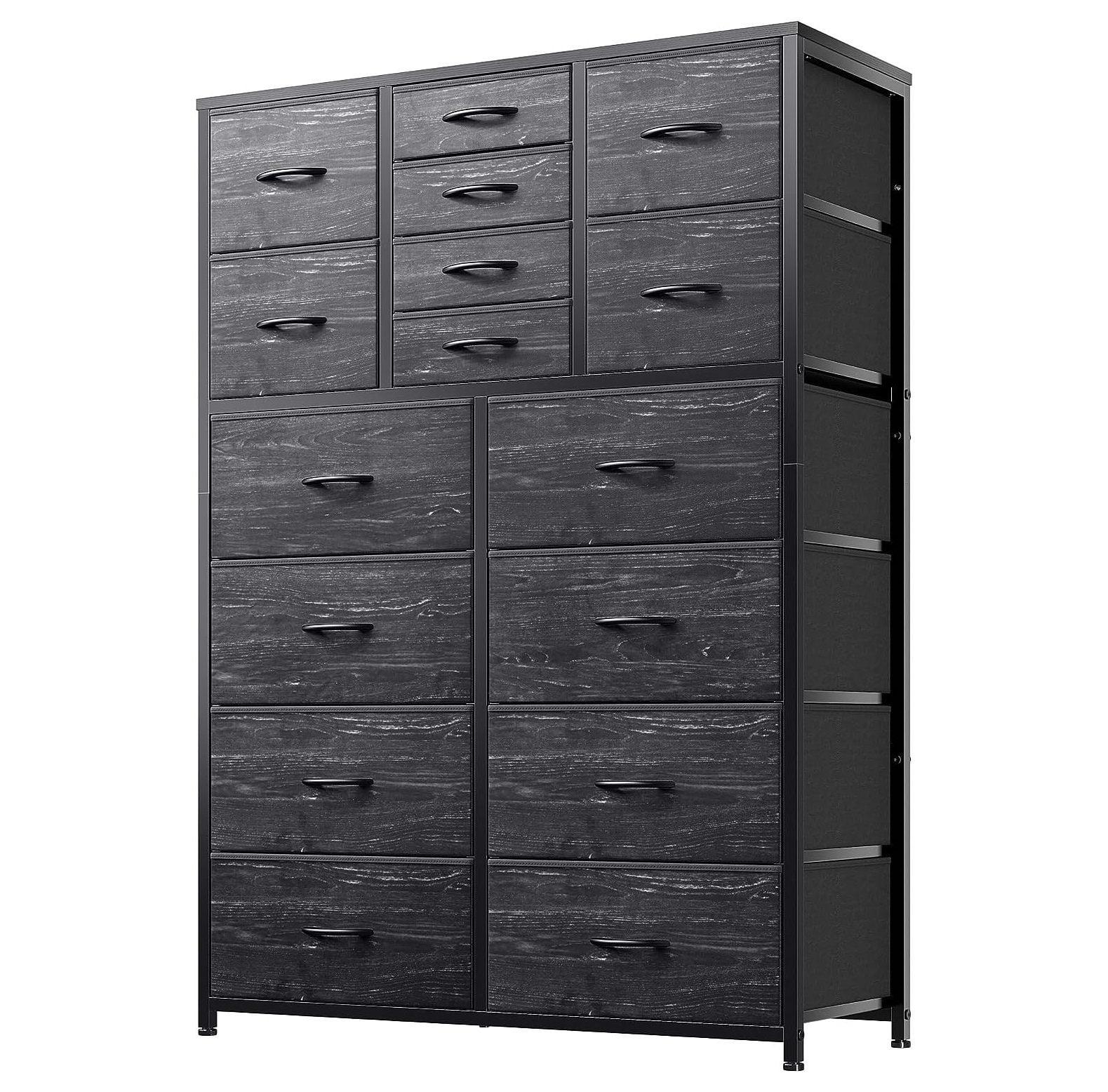 Bennium Dresser, Dresser for Bedroom with 16 Drawer, Bedroom Dressers & Chests of Drawers, Black Dresser for Bedroom, Tall Dresser for Bedroom with Deep Drawers for Closet Entryway, Black Wood Veins