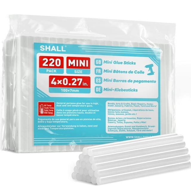 SHALL Mini Hot Glue Sticks, 0.27” Diameter x 4” Long, 220 Pack Clear Hot Melt Glue Gun Sticks