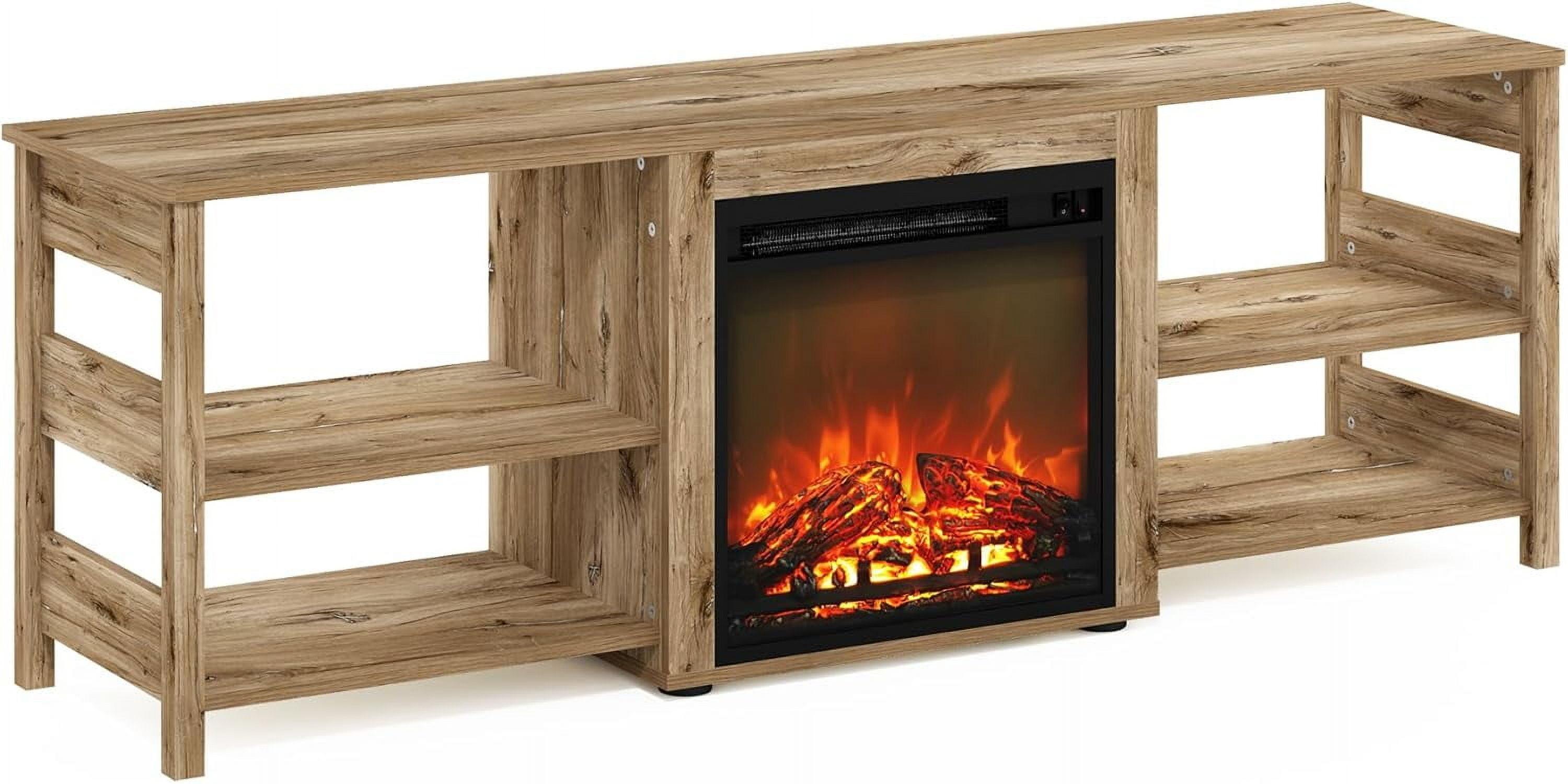Furinno Classic 70 Inch TV Stand with Fireplace, Flagstaff Oak