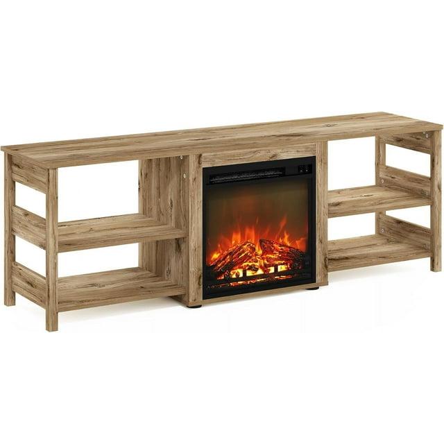 Furinno Classic 70 Inch TV Stand with Fireplace, Flagstaff Oak