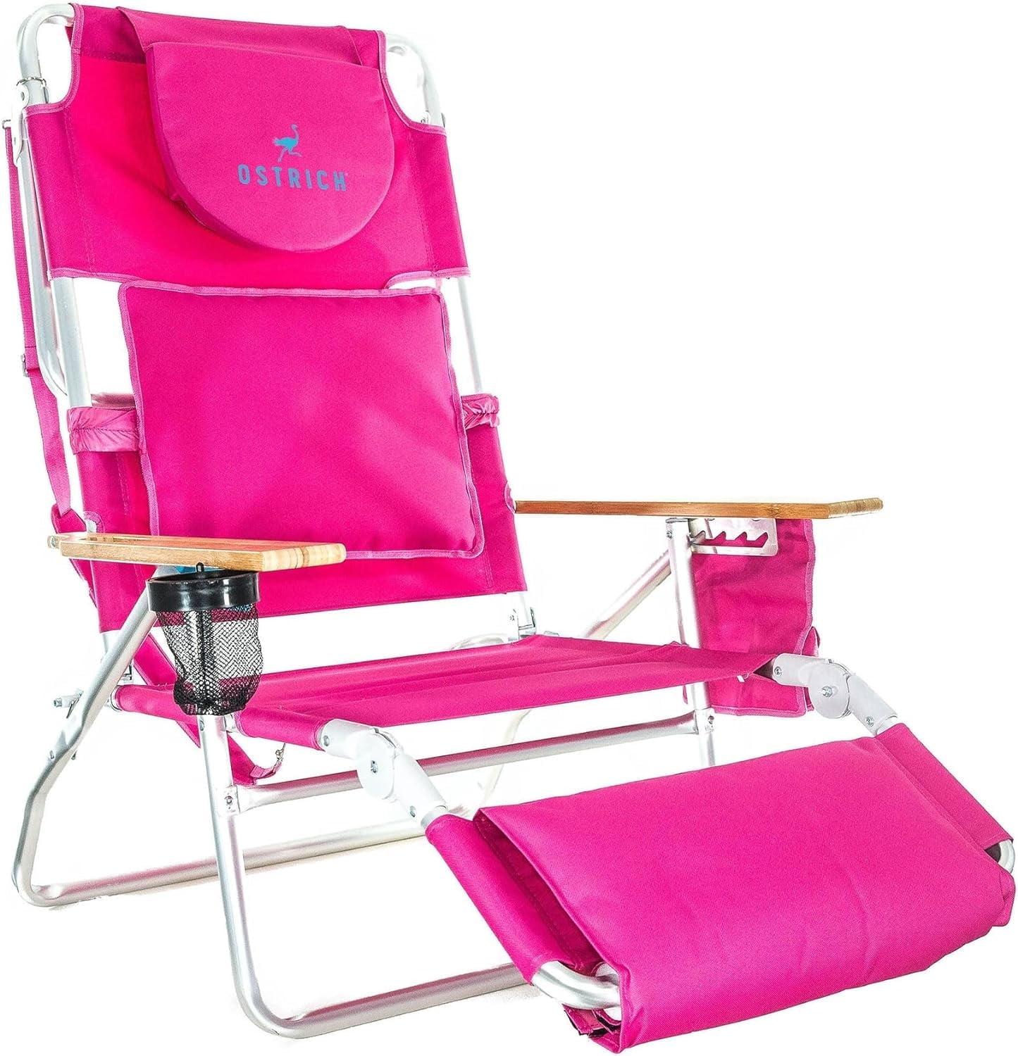 Ostrich Ostrich Deluxe Padded Lightweight Portable Adjustable Outdoor Reclining Folding Chair with Footrest
