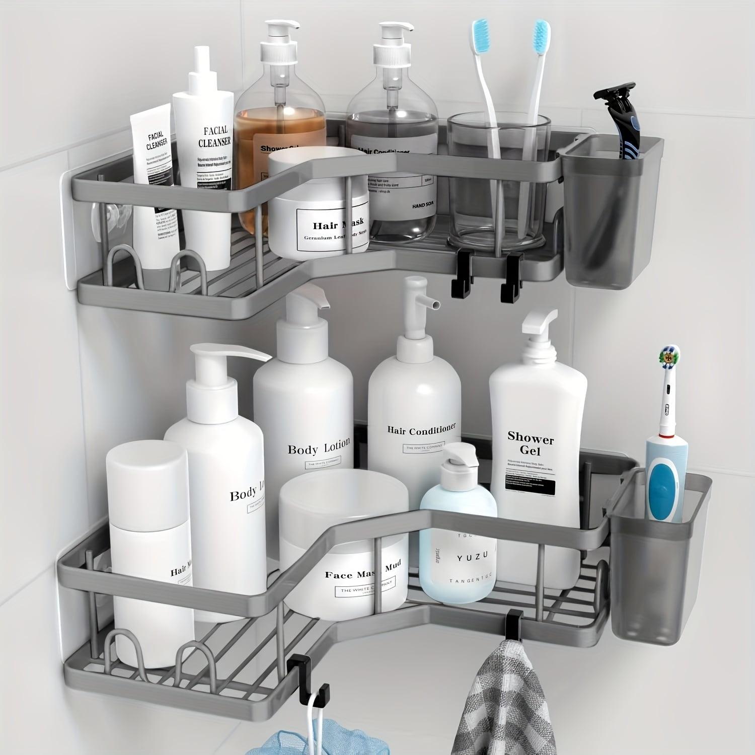 Corner Shower Caddy 2 Pack Organizer Shelves No Drilling Stainless Steel with Hooks&Toothpaste Holder