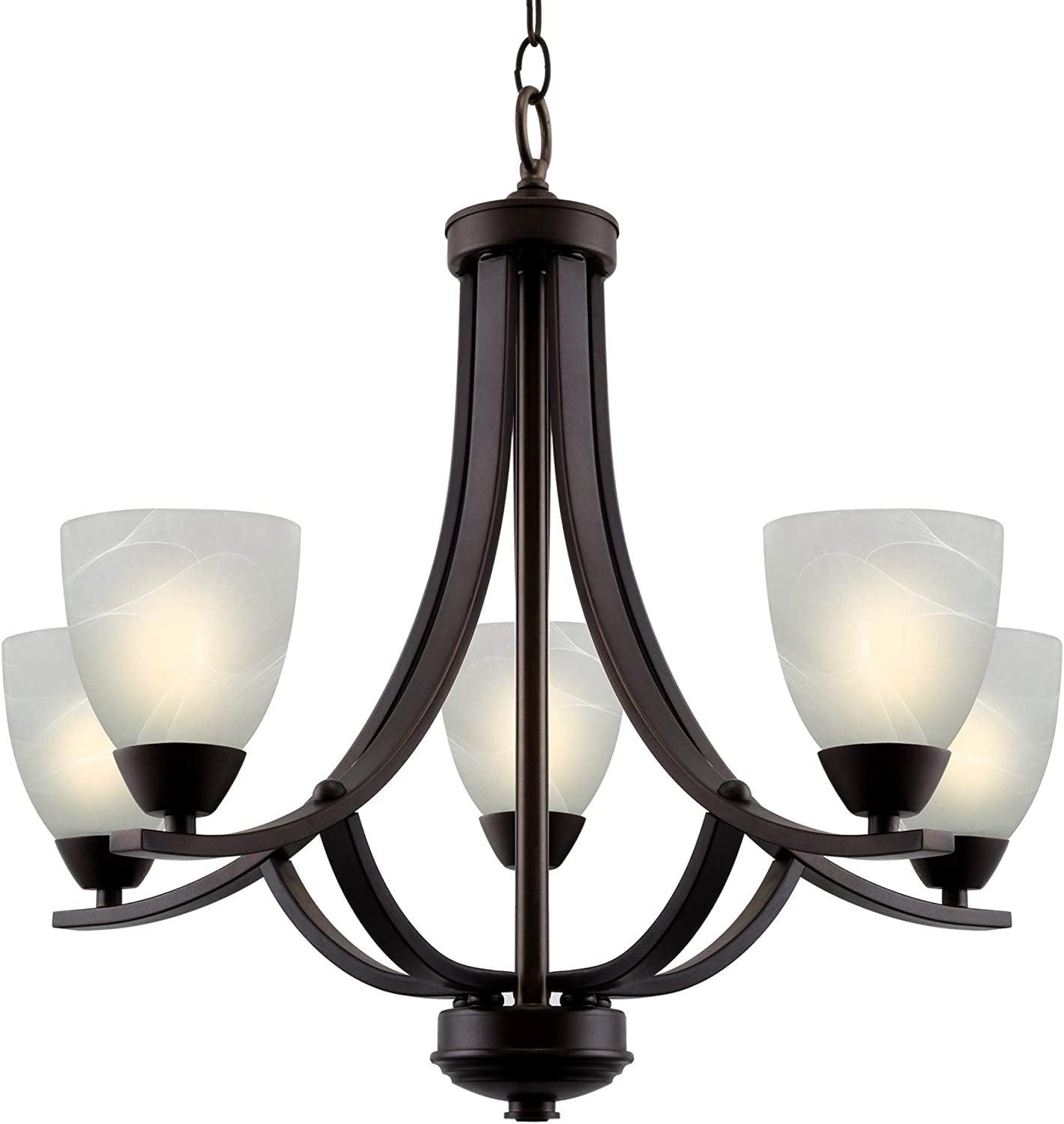 Weston 24" Oil Rubbed Bronze 5-Light Chandelier with Alabaster Glass Shades