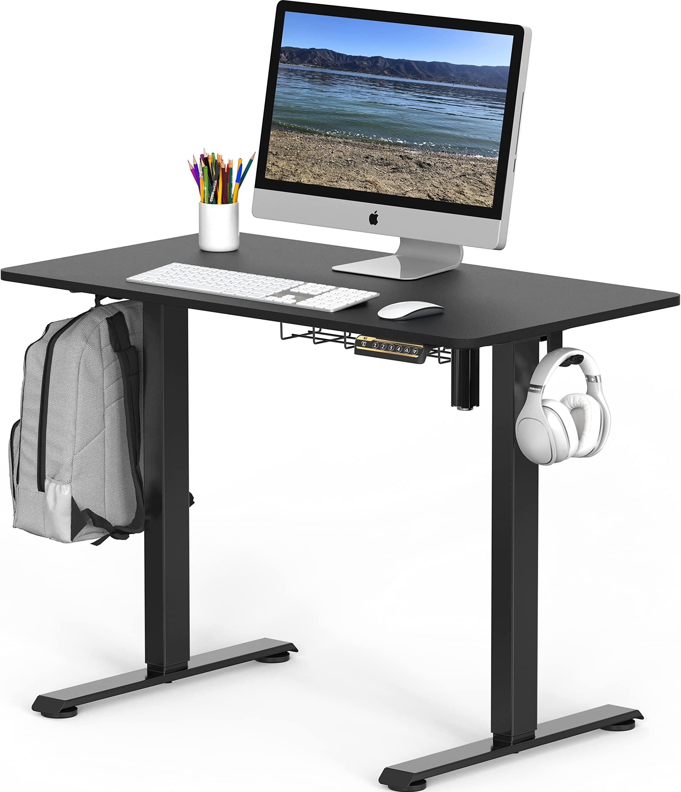 Black 40-Inch Adjustable Height Standing Desk with Hooks