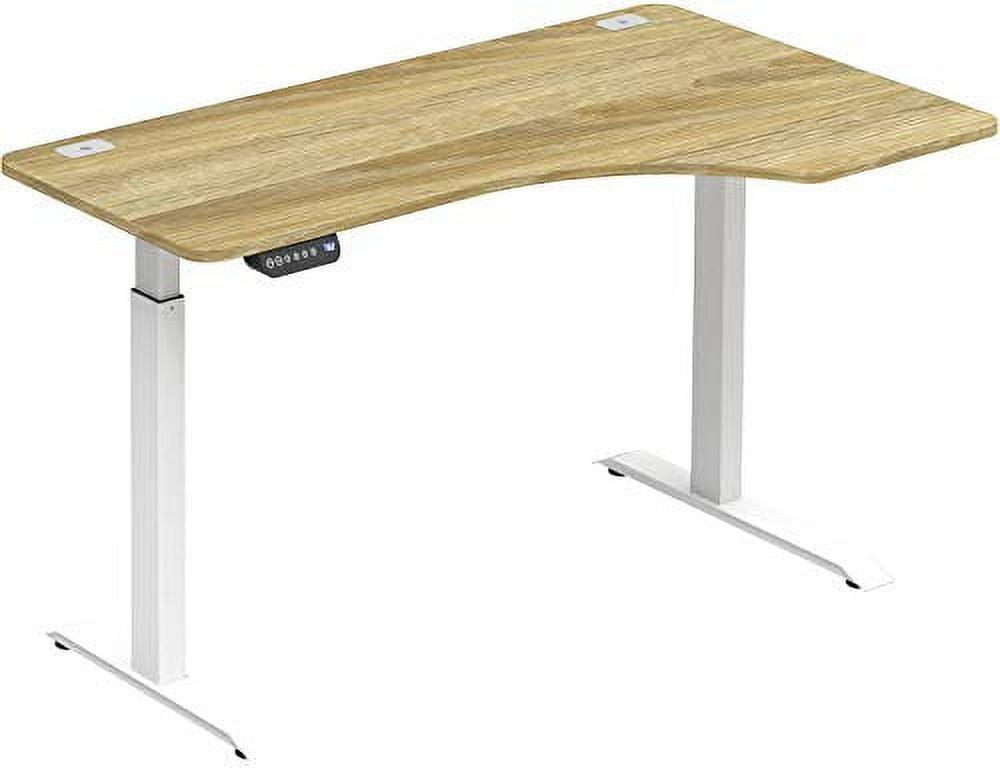 Adjustable Oak Wood & Alloy Steel 55" L-Shaped Computer Desk