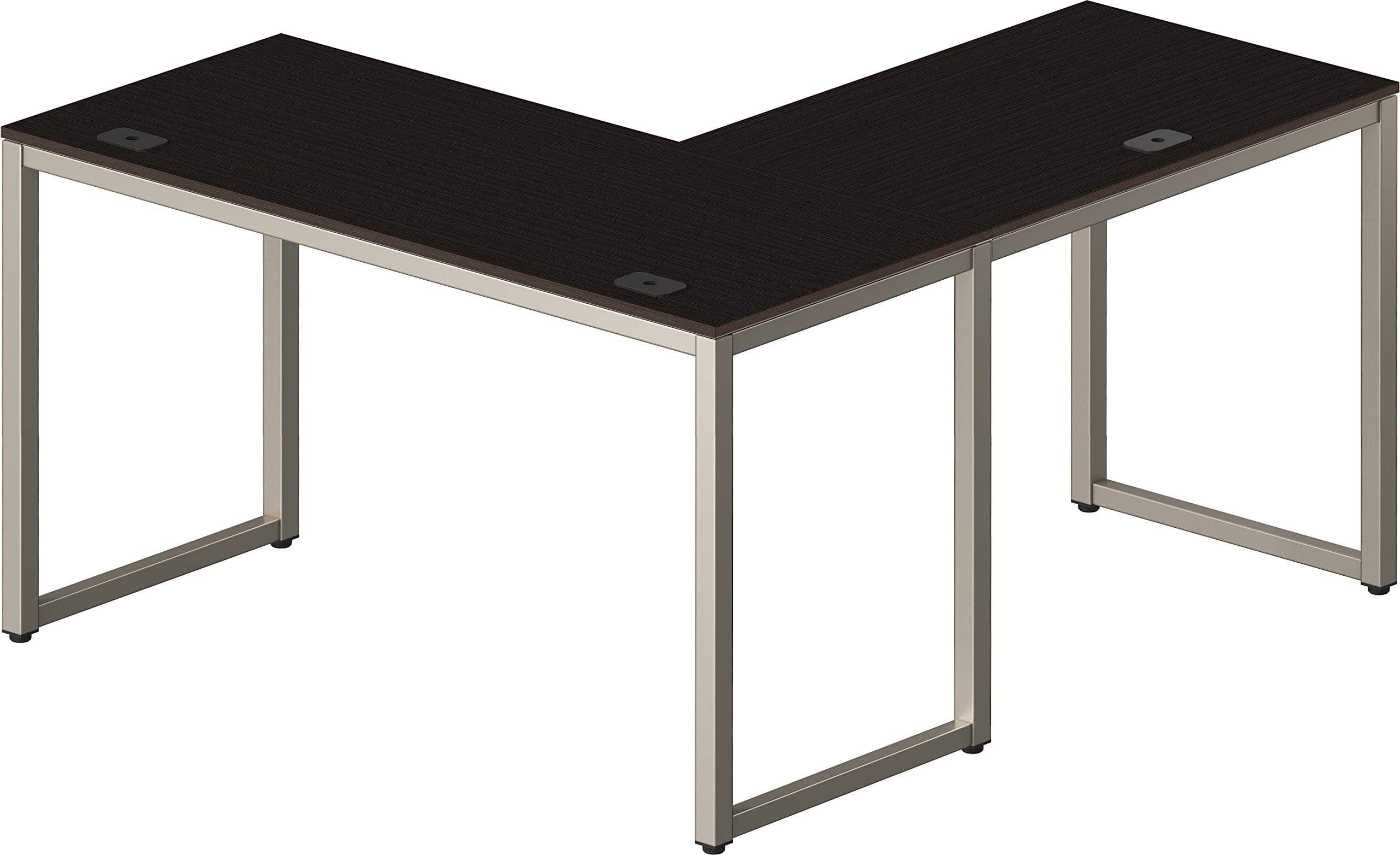 SHW Commercial-Grade L Shaped 55" x 60" Corner Office Computer Desk, Espresso