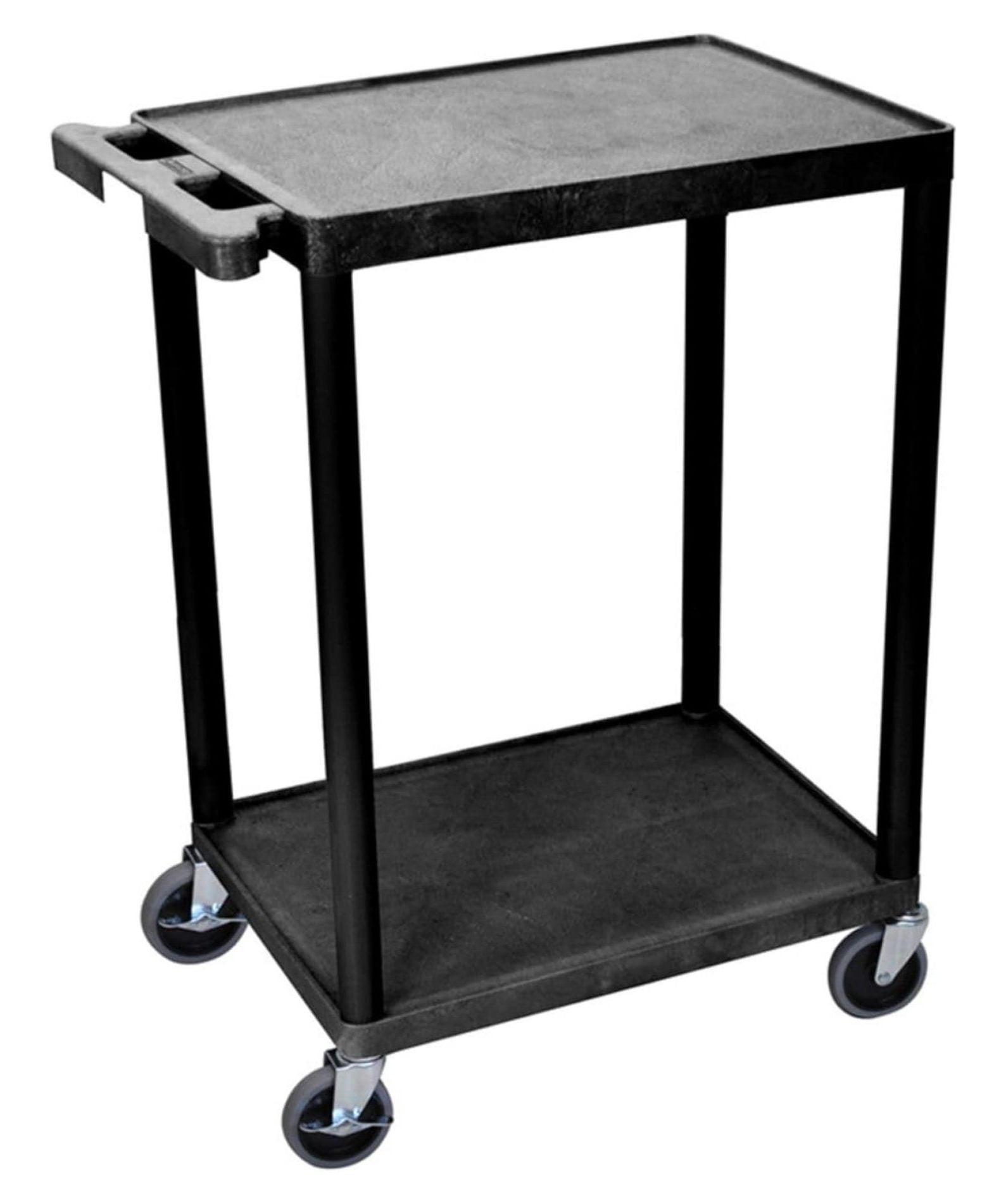 Black 2-Shelf Raised Ledge Utility Cart