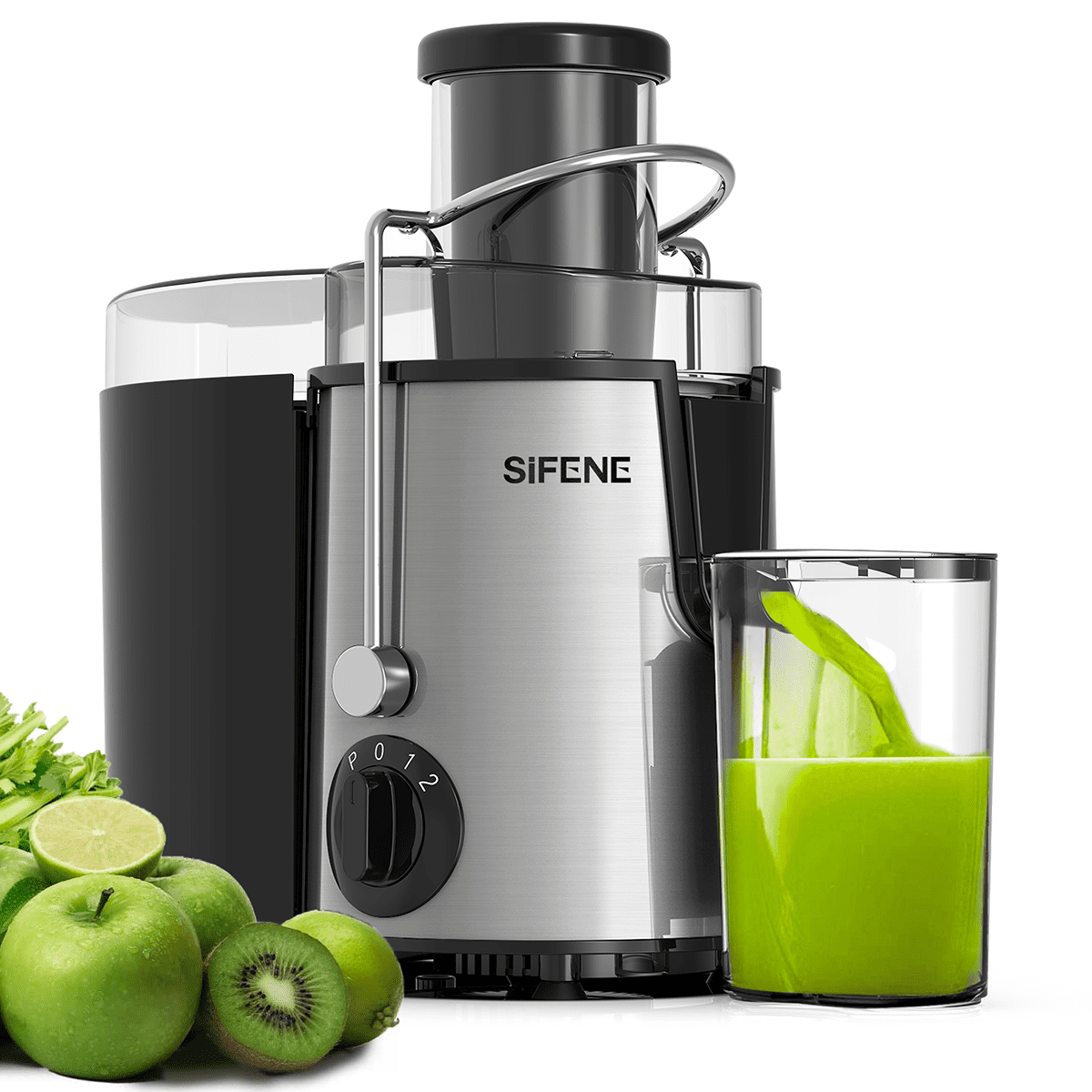 SiFENE 400W Centrifugal Juicer Machine, 3" Wide Chute, 3 Speed Setting, Higher Nutrient Yeild, Easy to Clean, Silver