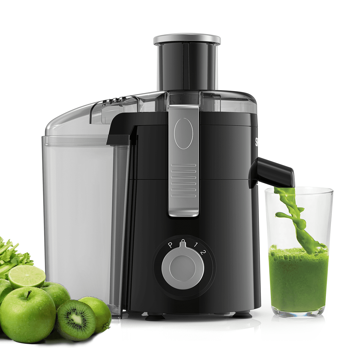 SiFENE 350W Centrifugal Juicer Machine, 2.5" Wide Chute, 3 Speed Setting, Compact Design, Easy to Clean, Black