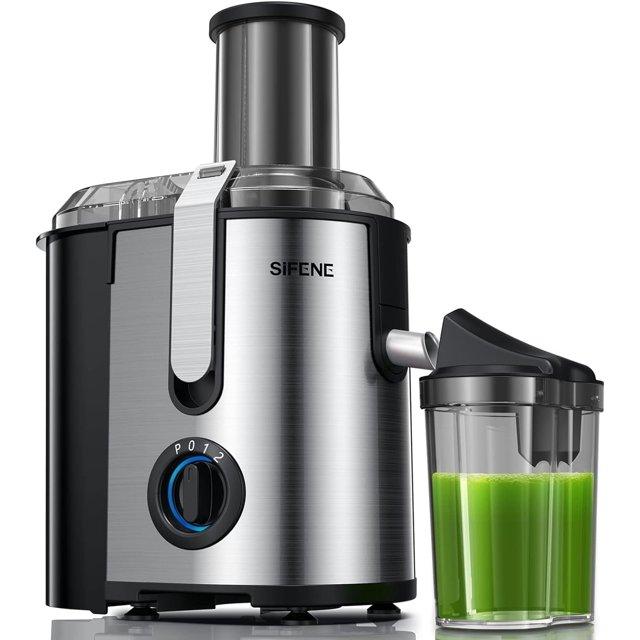 SiFENE 800W Centrifugal Juicer Machine, 3.2" Wide Chute, 3 Speed Setting, Overheat Protection, Easy to Clean, Silver