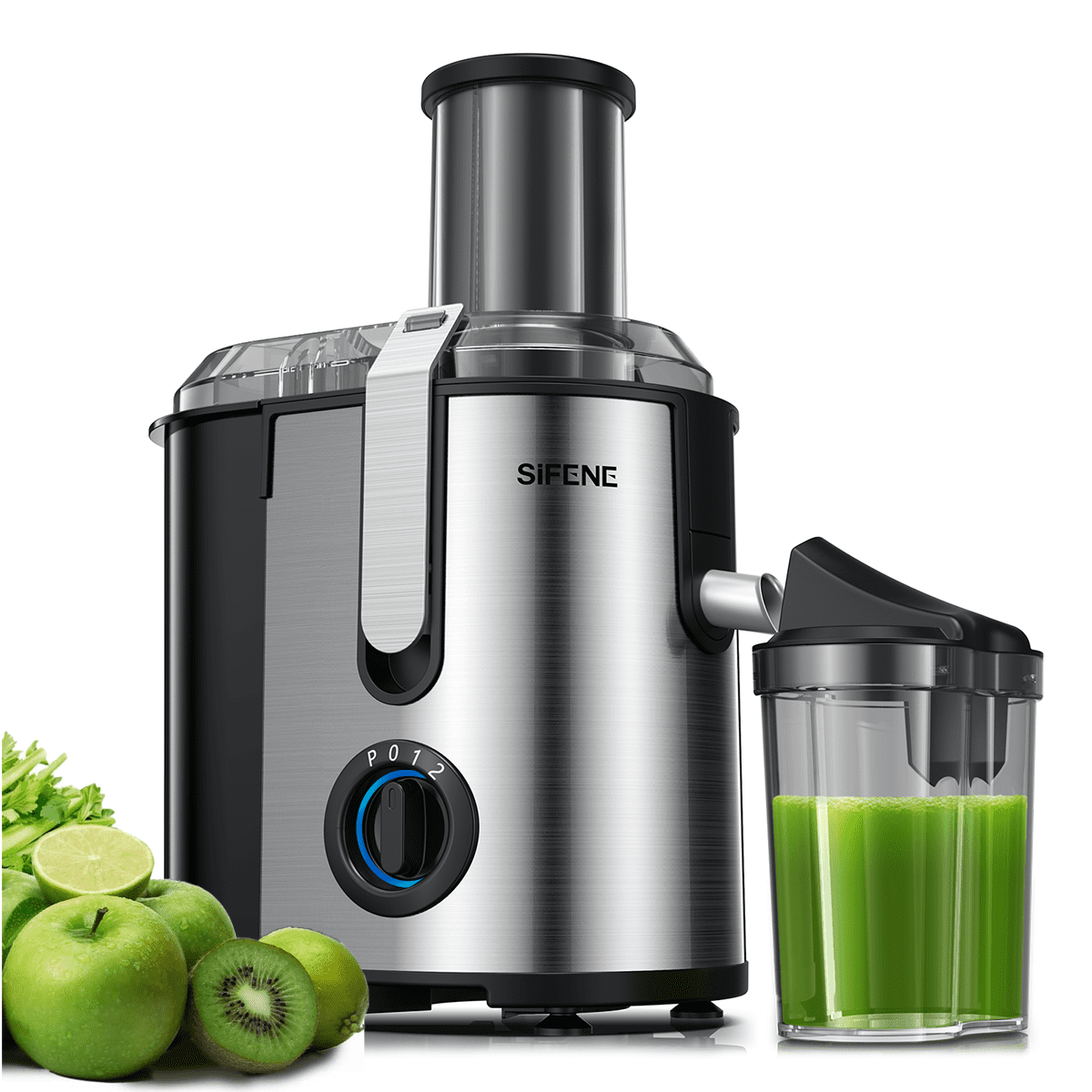 SiFENE 800W Centrifugal Juicer Machine, 3.2" Wide Chute, 3 Speed Setting, Overheat Protection, Easy to Clean, Silver