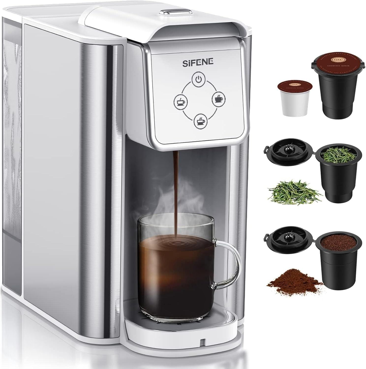 SIFENE 3-in-1 Single Serve Coffee Maker, Brew Ground Coffee, Tea, White, New